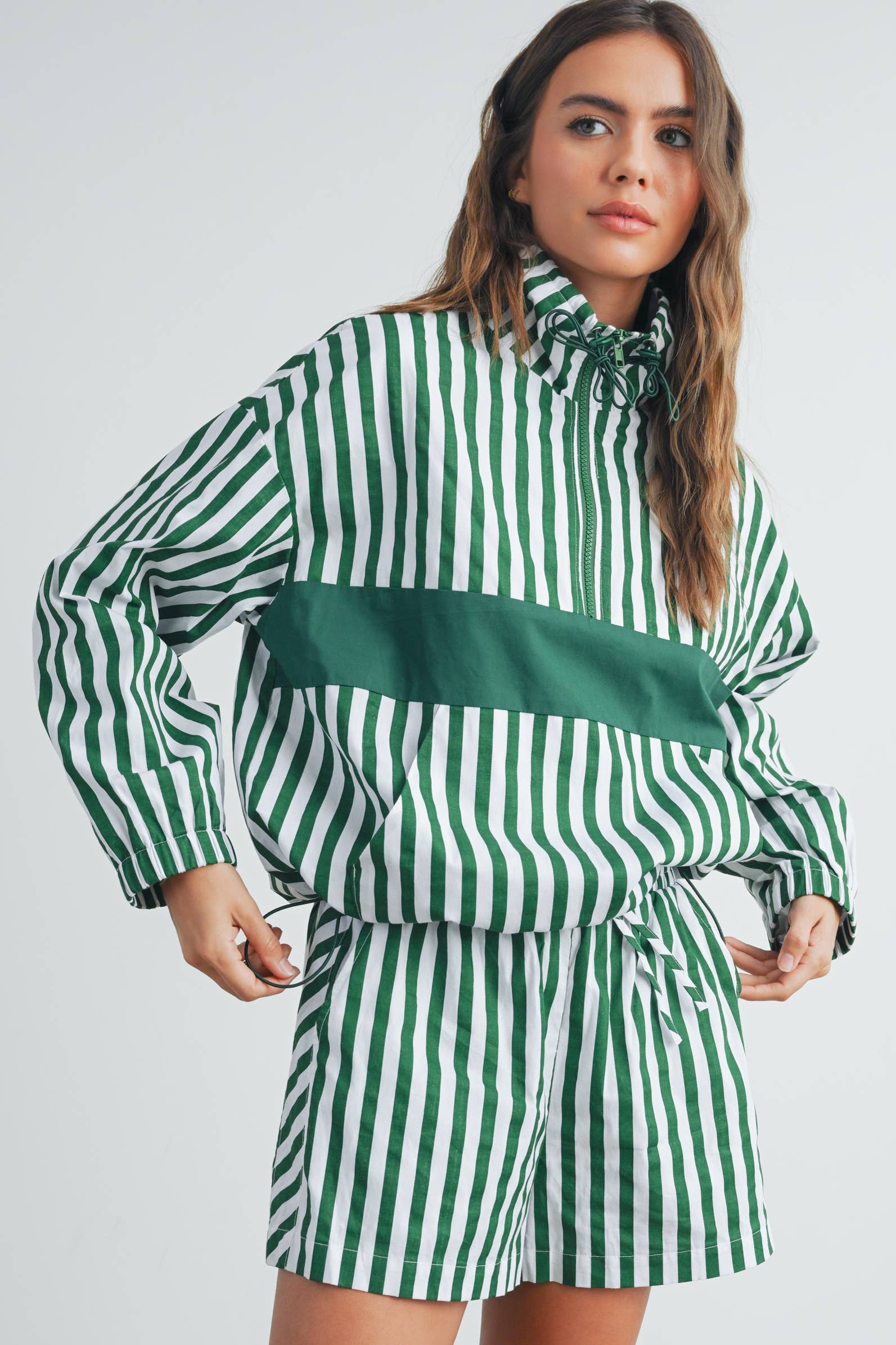 Green Striped Drawstring Boxer Shorts
