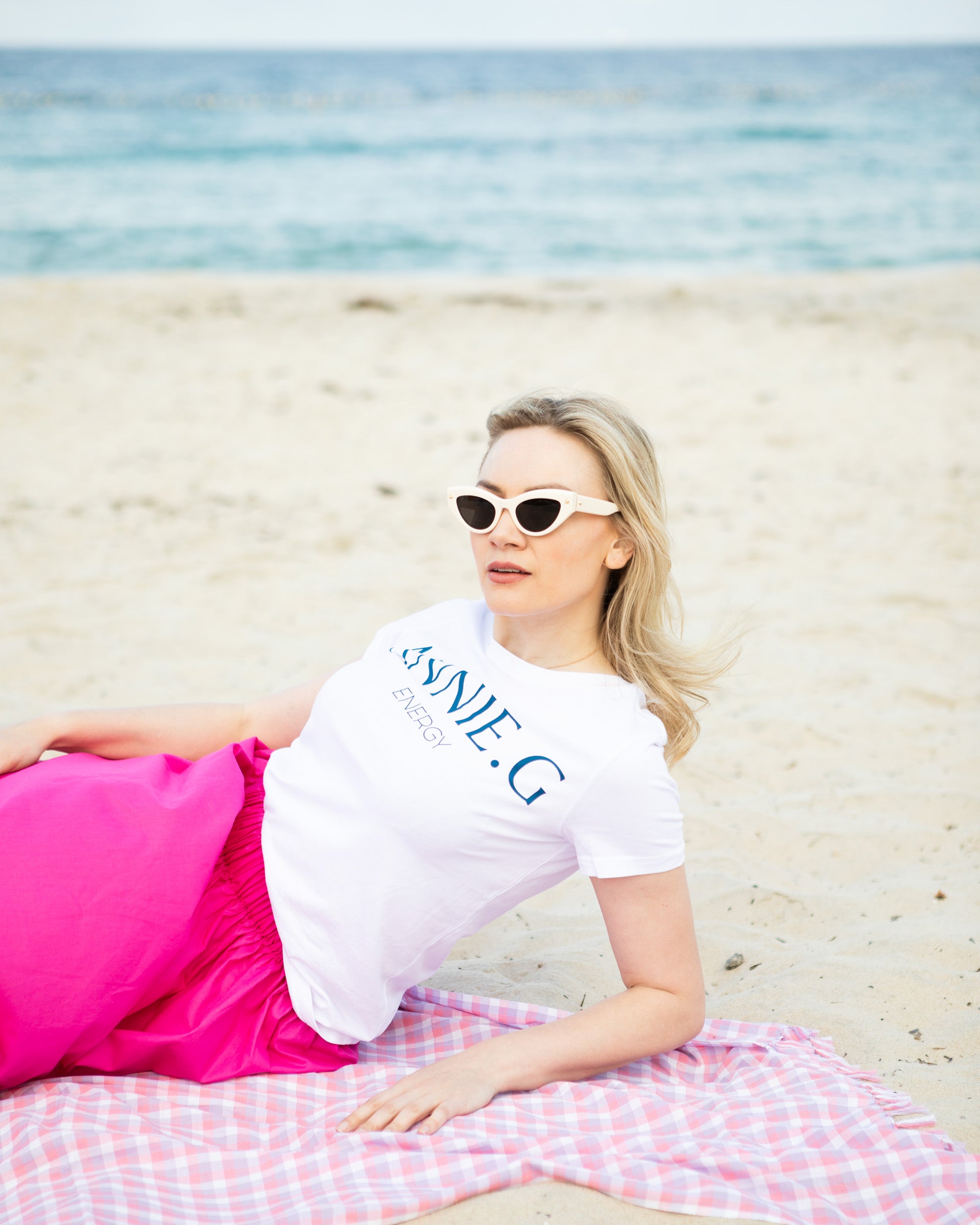 Check Cotton Beach Towel in Peony