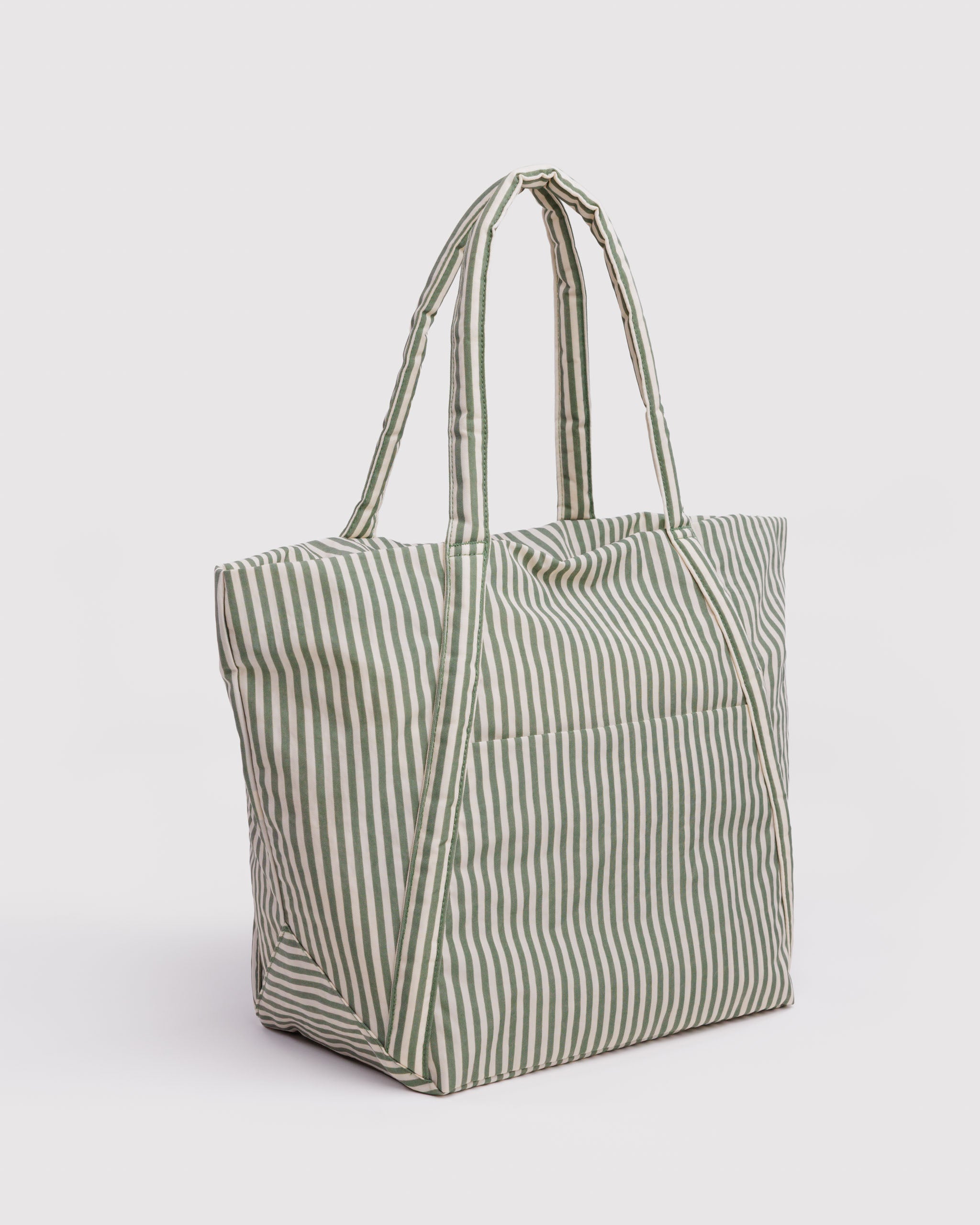 Green and white striped tote bag