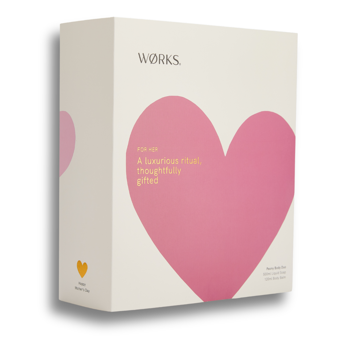 Product packaging with a pink heart and text.