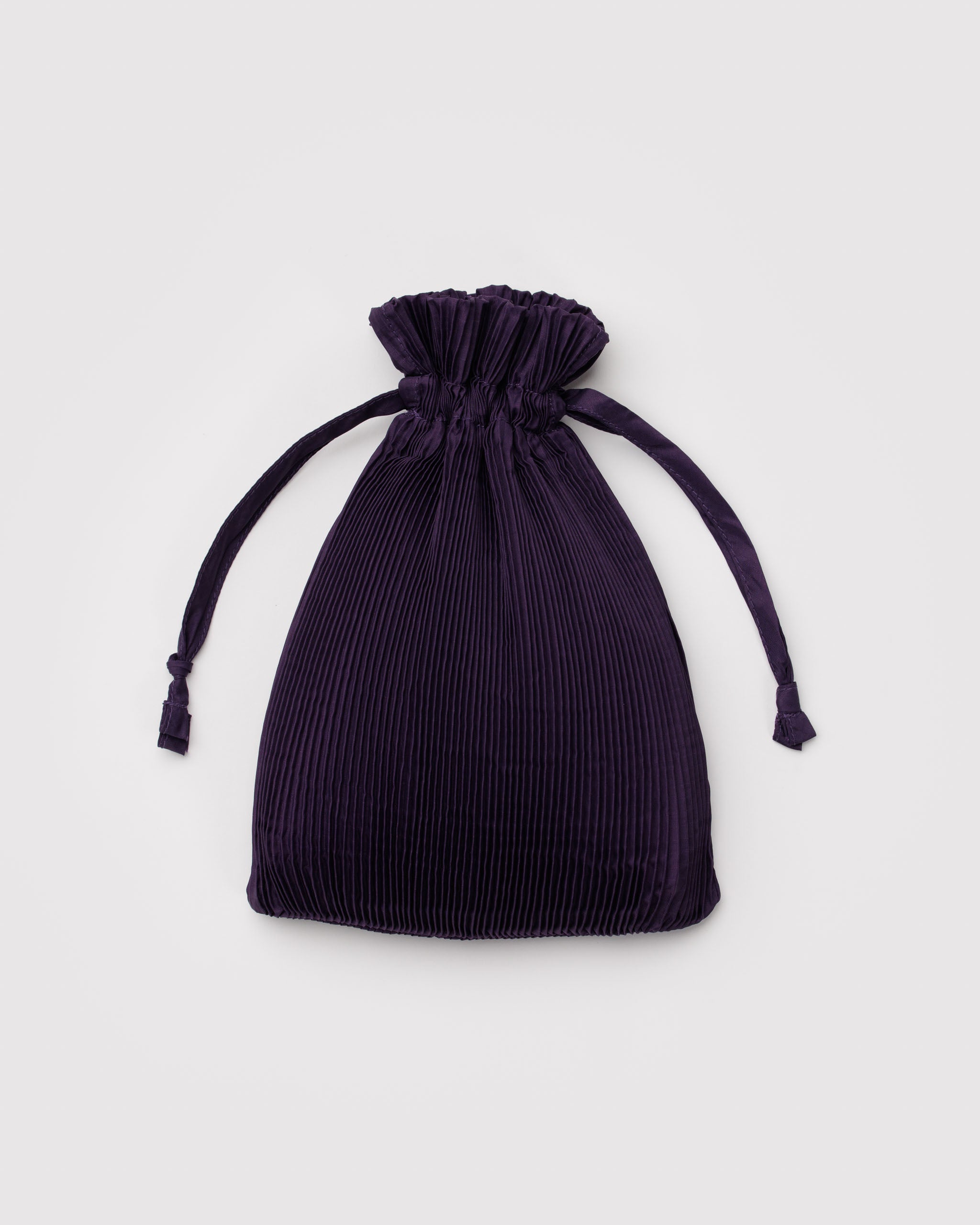 Purple pleated drawstring pouch.