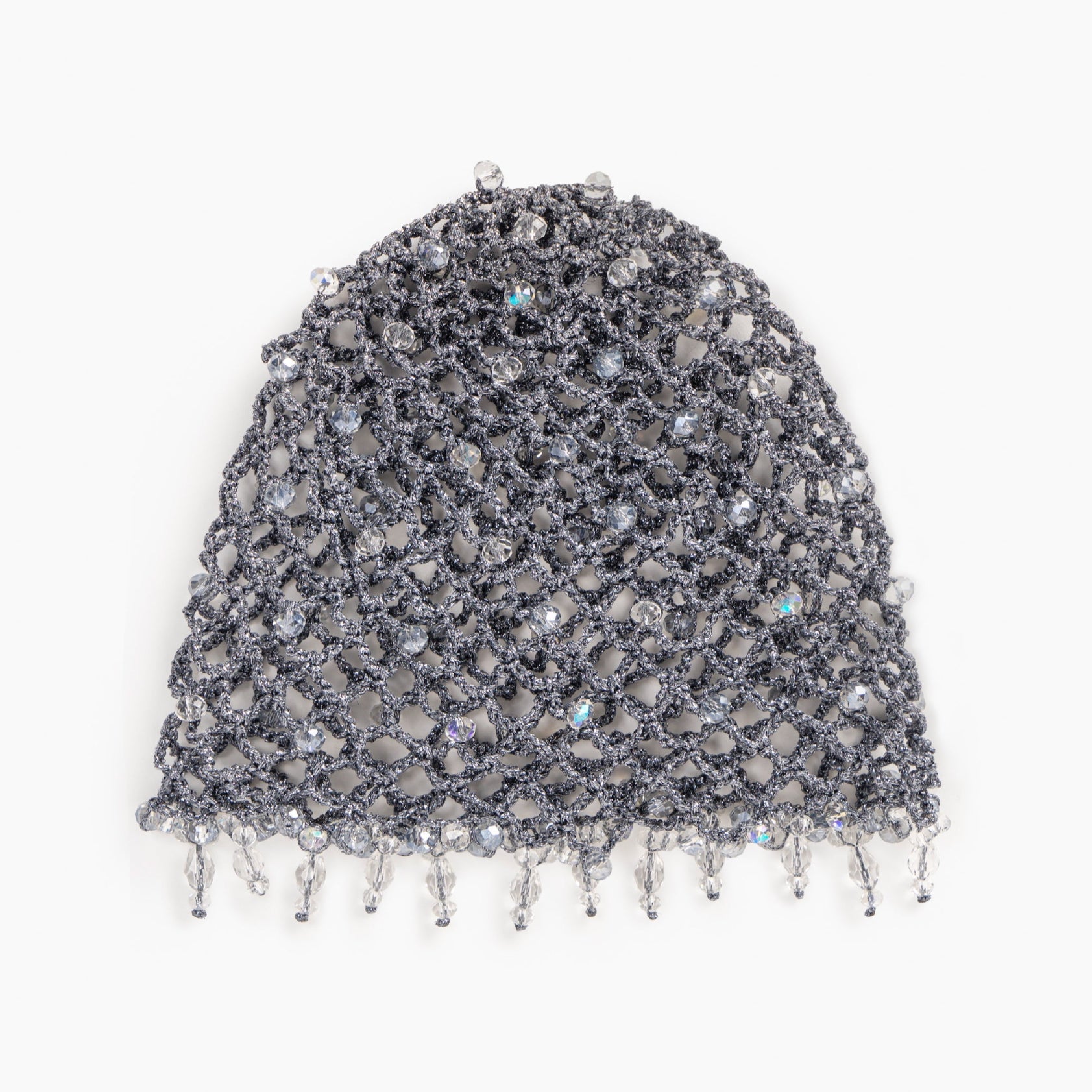 Silver crystal beaded crotchet headband.