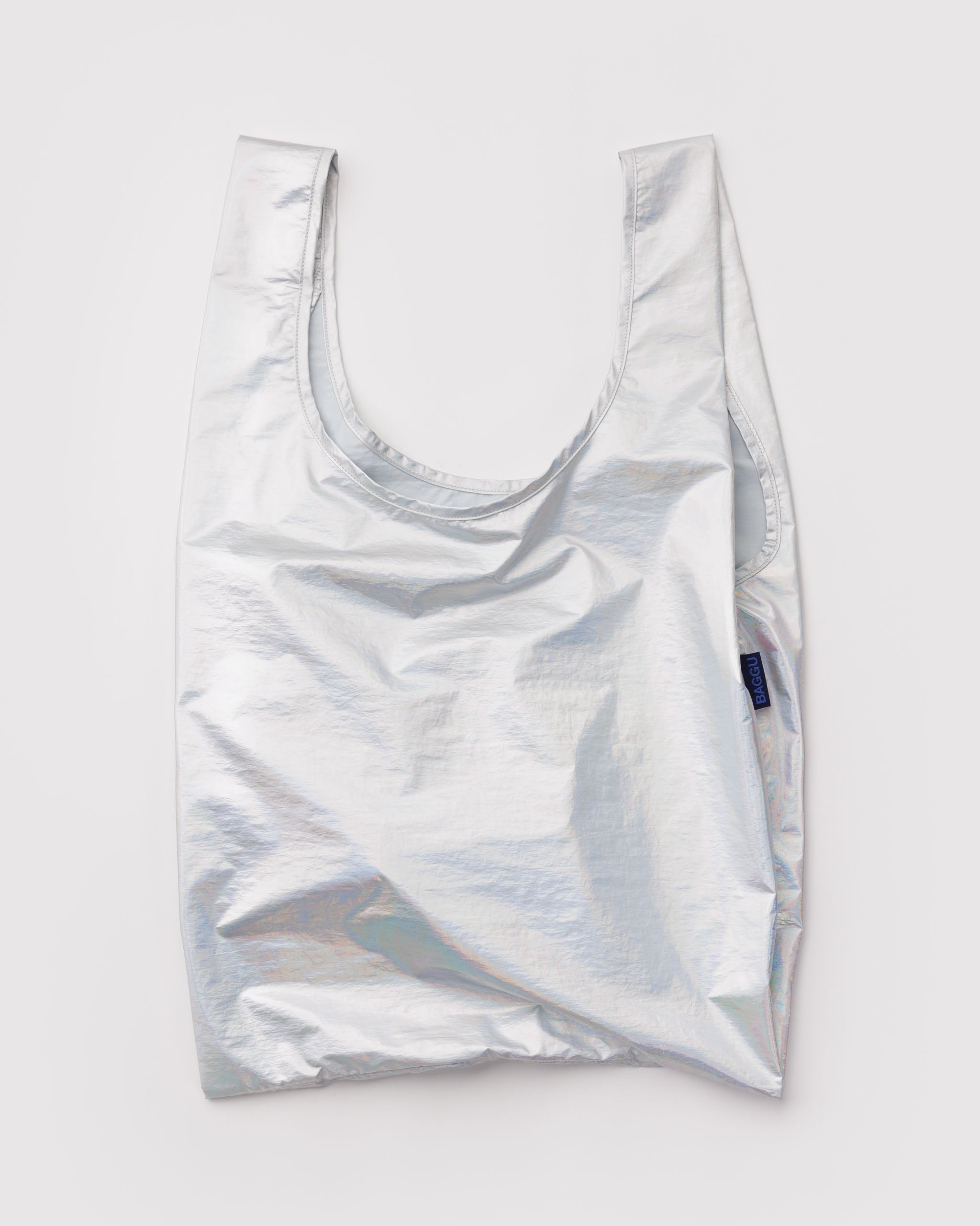 Metallic silver-grey reusable shopping tote bag