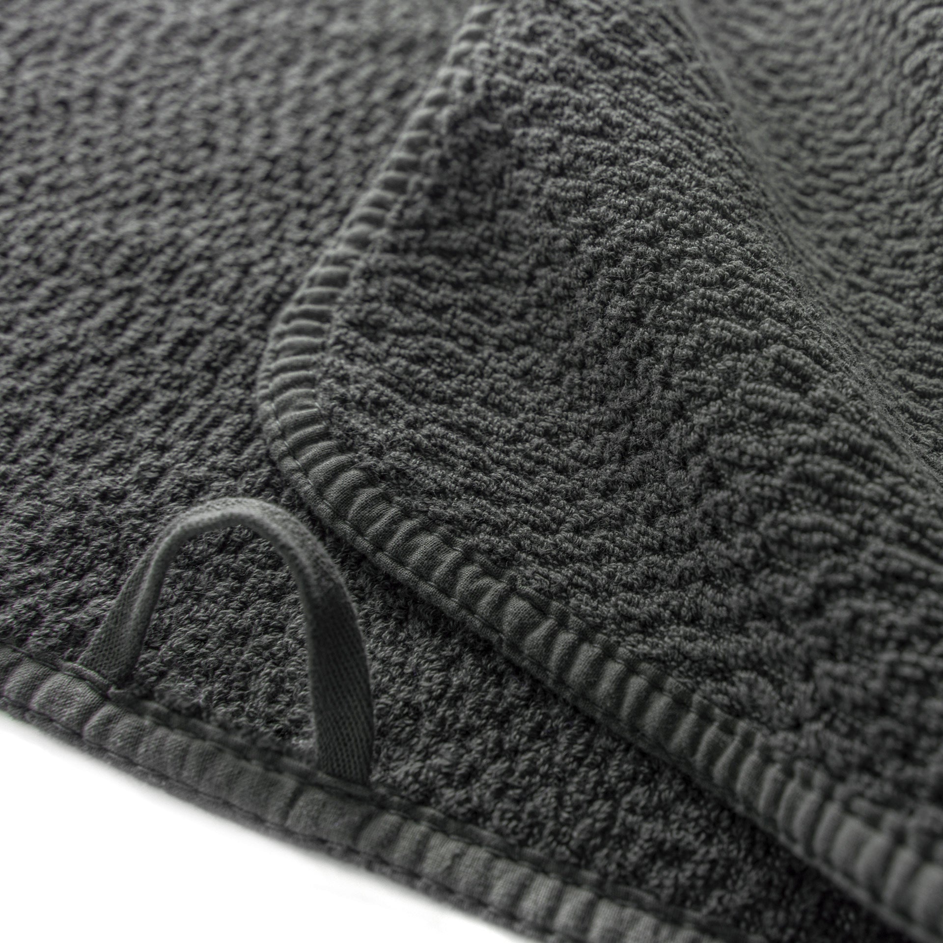 Hanging loop and waffle texture on dark grey coloured Sports Towel - ANNIE.G