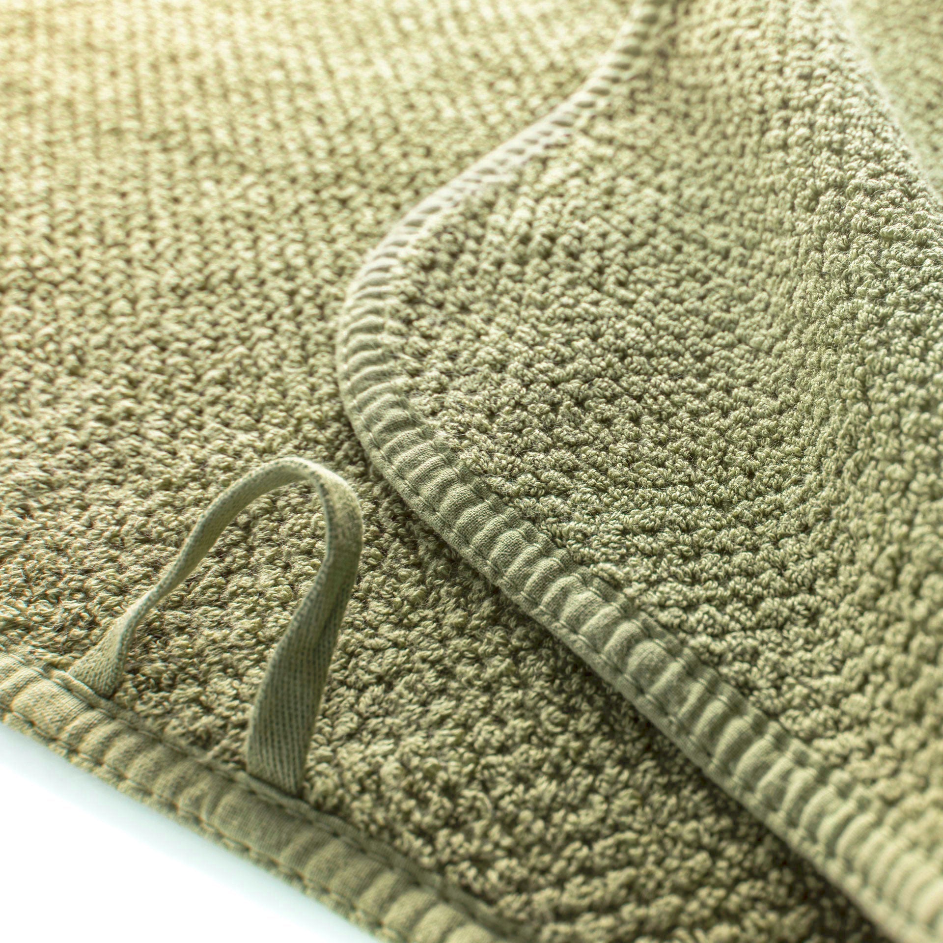 Hanging loop and waffle texture on jade coloured AG Waffle Sports Towel - ANNIE.G