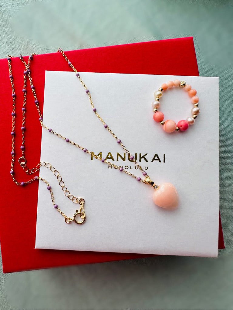 Angel Skin Coral Hug Ring with Pearl - ANNIE.G