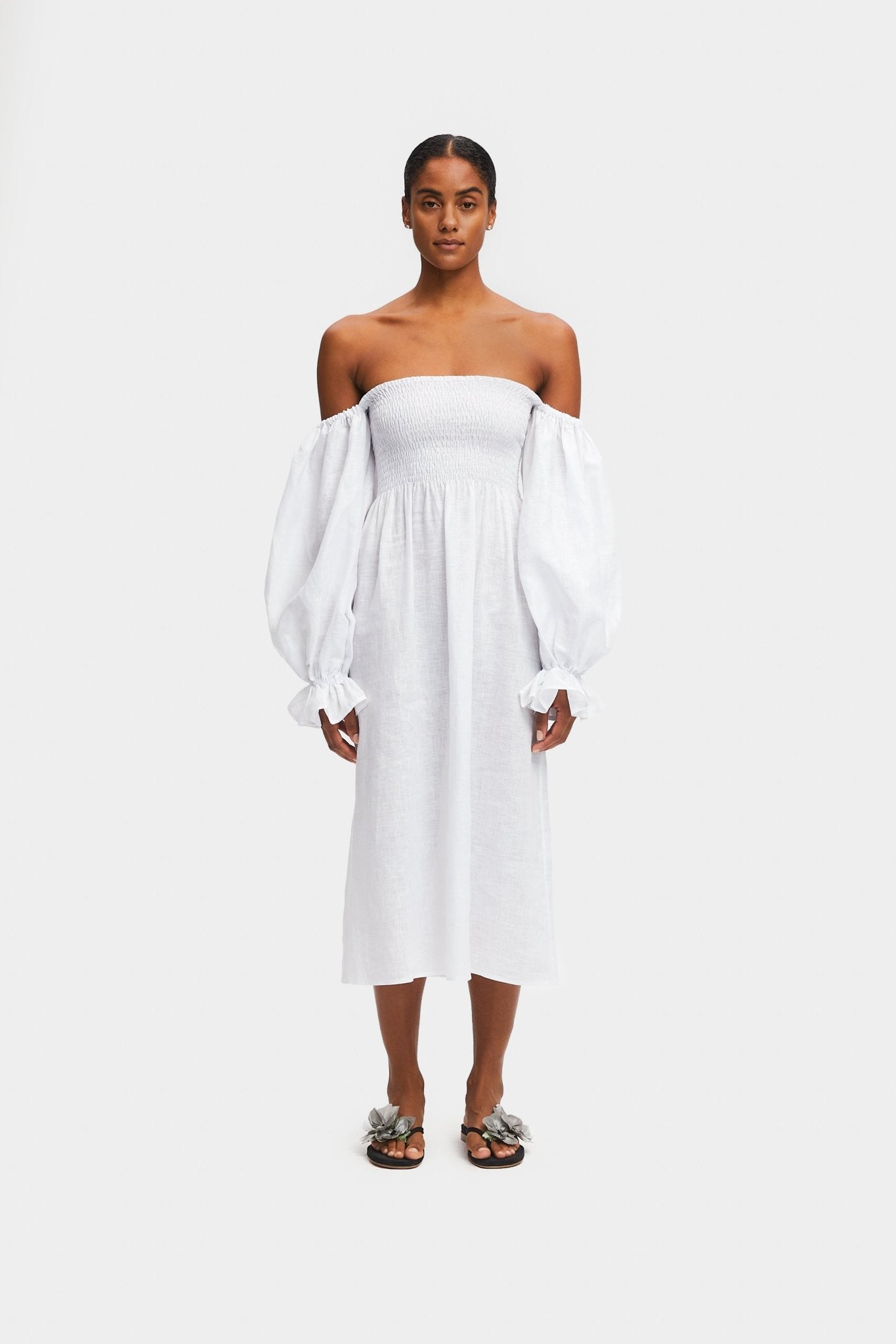 Atlanta Linen Dress in White - ANNIE.G