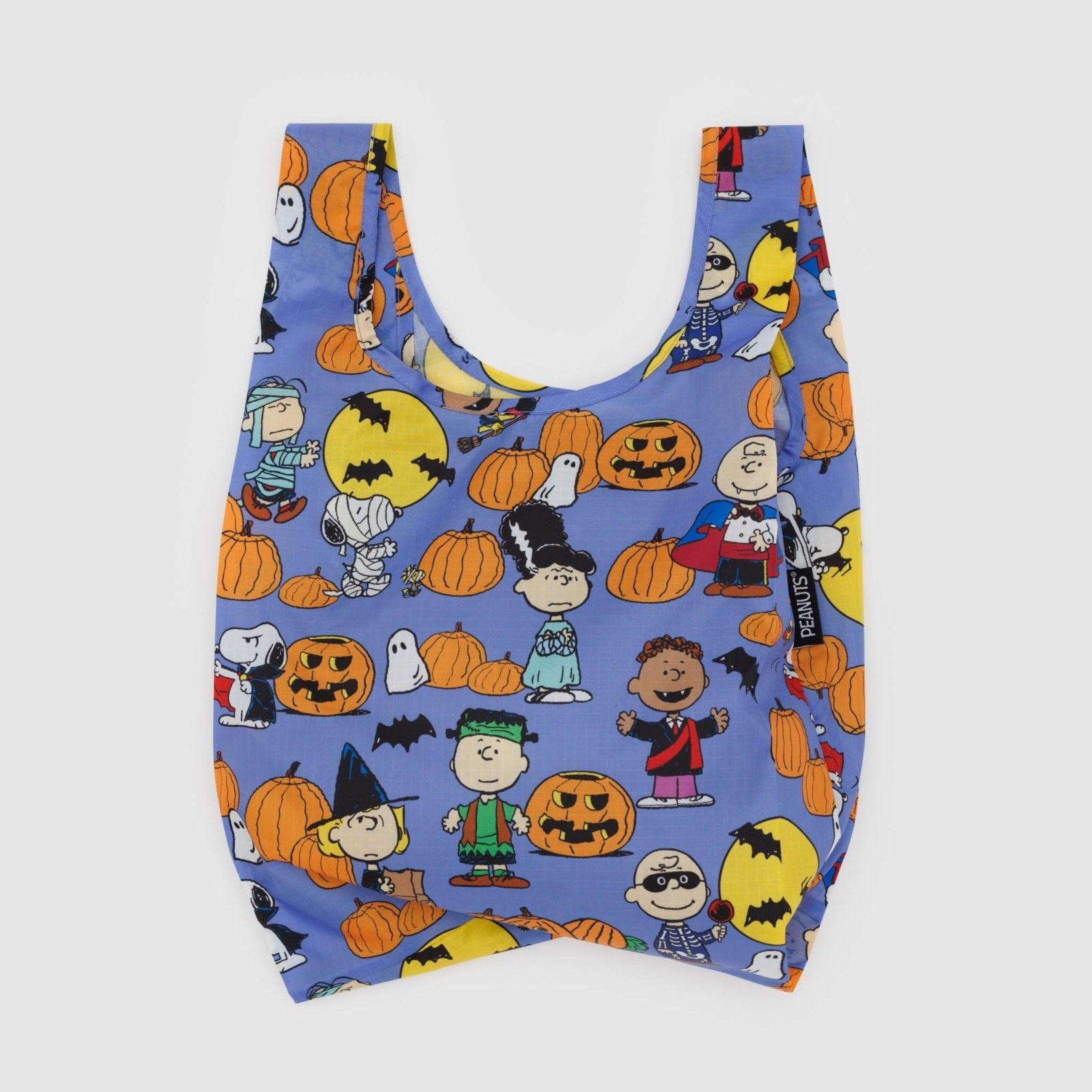 Blue halloween themed pumpkins and peanut characters Baggu Baby Baggu Reusable Shopping Tote Bag.