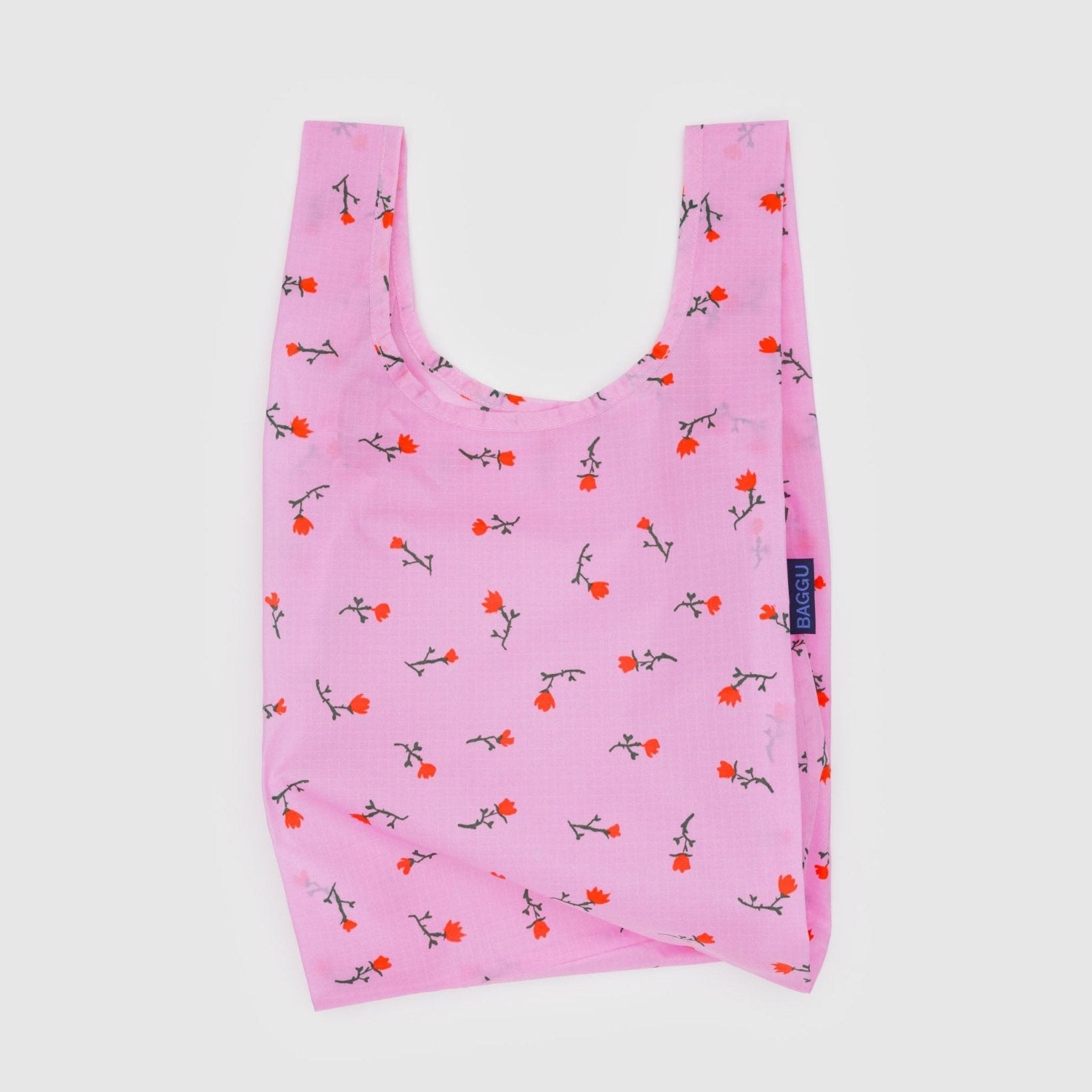Pink with red wildflowers print Baggu Baby Baggu Reusable Shopping Bag.