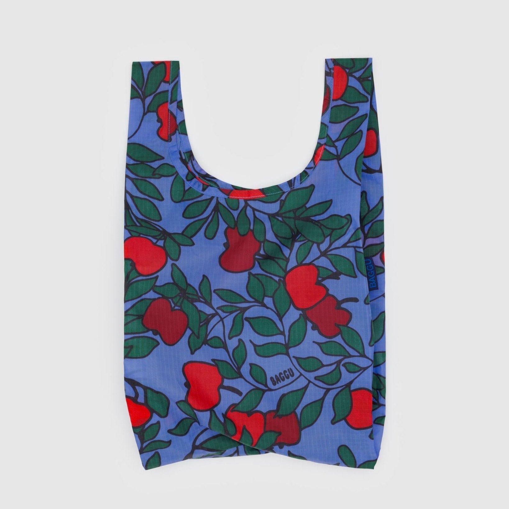 Blue with red apples Baggu Baby Baggu Reusable Shopping Bag.