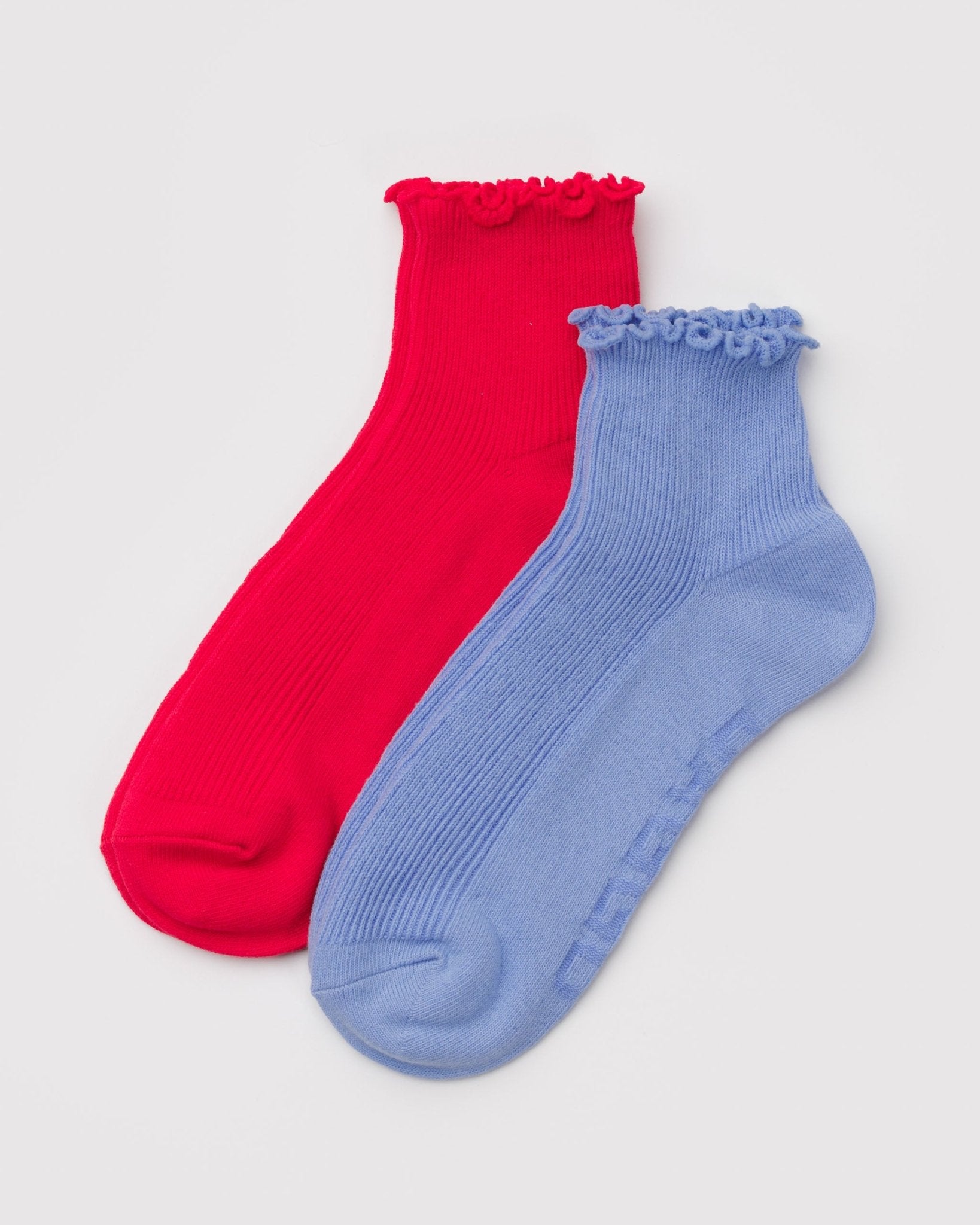 Baggu Lettuce Edge Sock Set of 2Light Blue and Red1