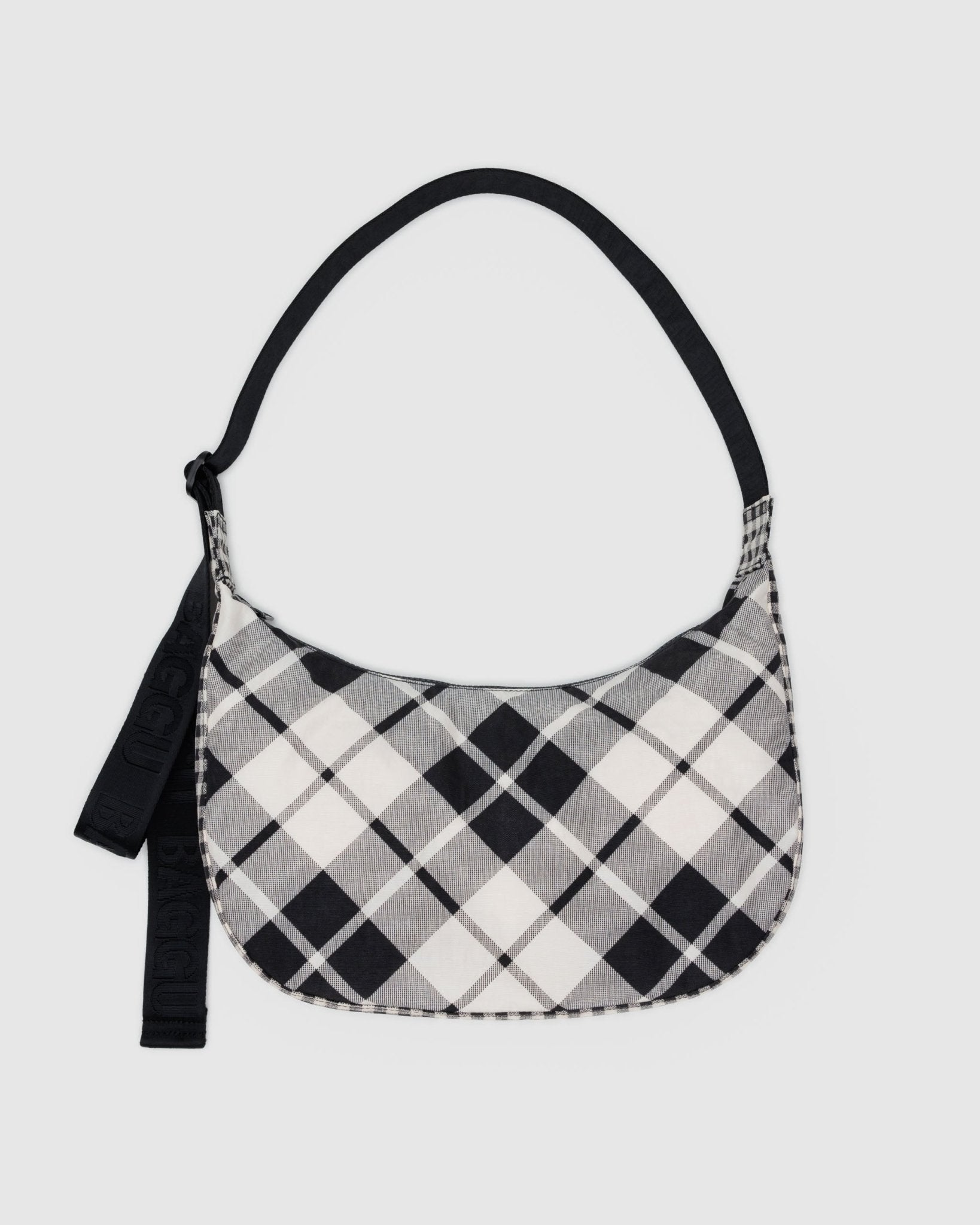 Plaid shoulder bag with adjustable black strap