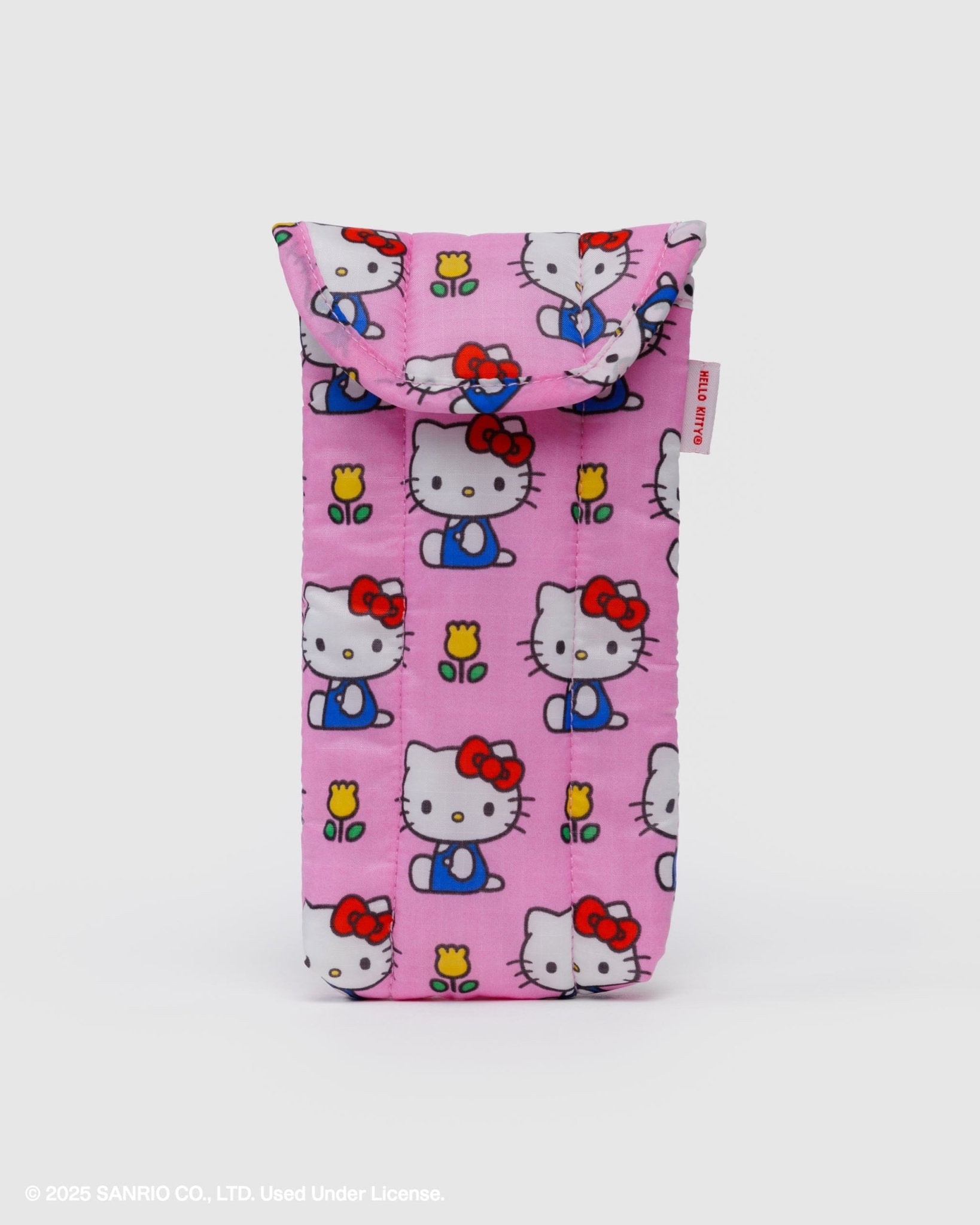 Pink quilted pouch with Hello Kitty pattern and top flap
