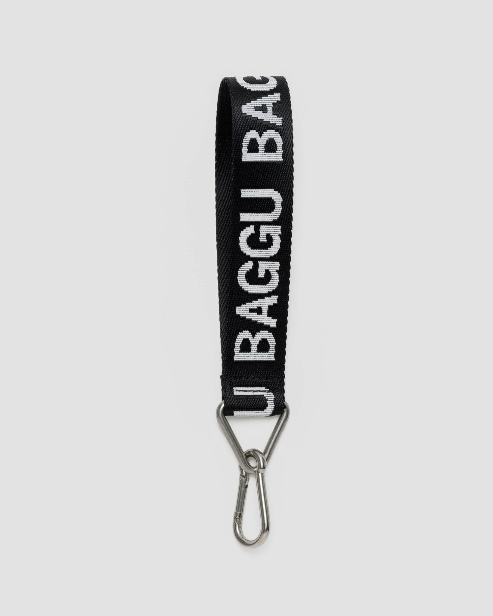 black and white Baggu Logo Keychain with metal clip.