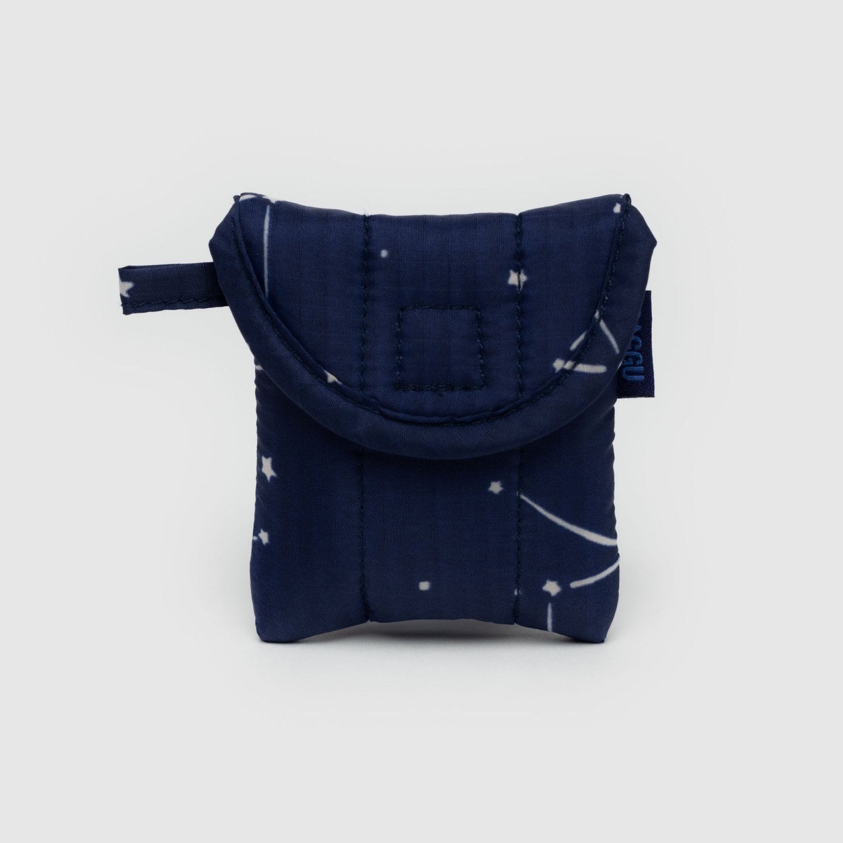 Blue with white constellation pattern on quilted earbuds case.