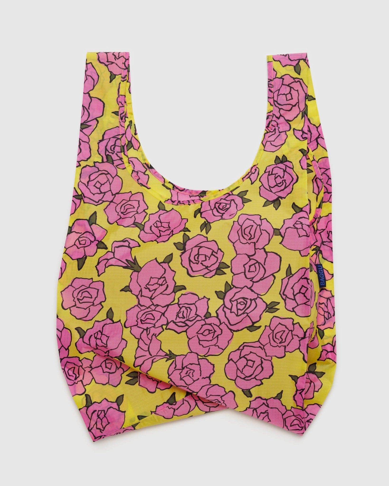 Baggu Standard Baggu Reusable Bag in yellow with pink roses - ANNIE.G
