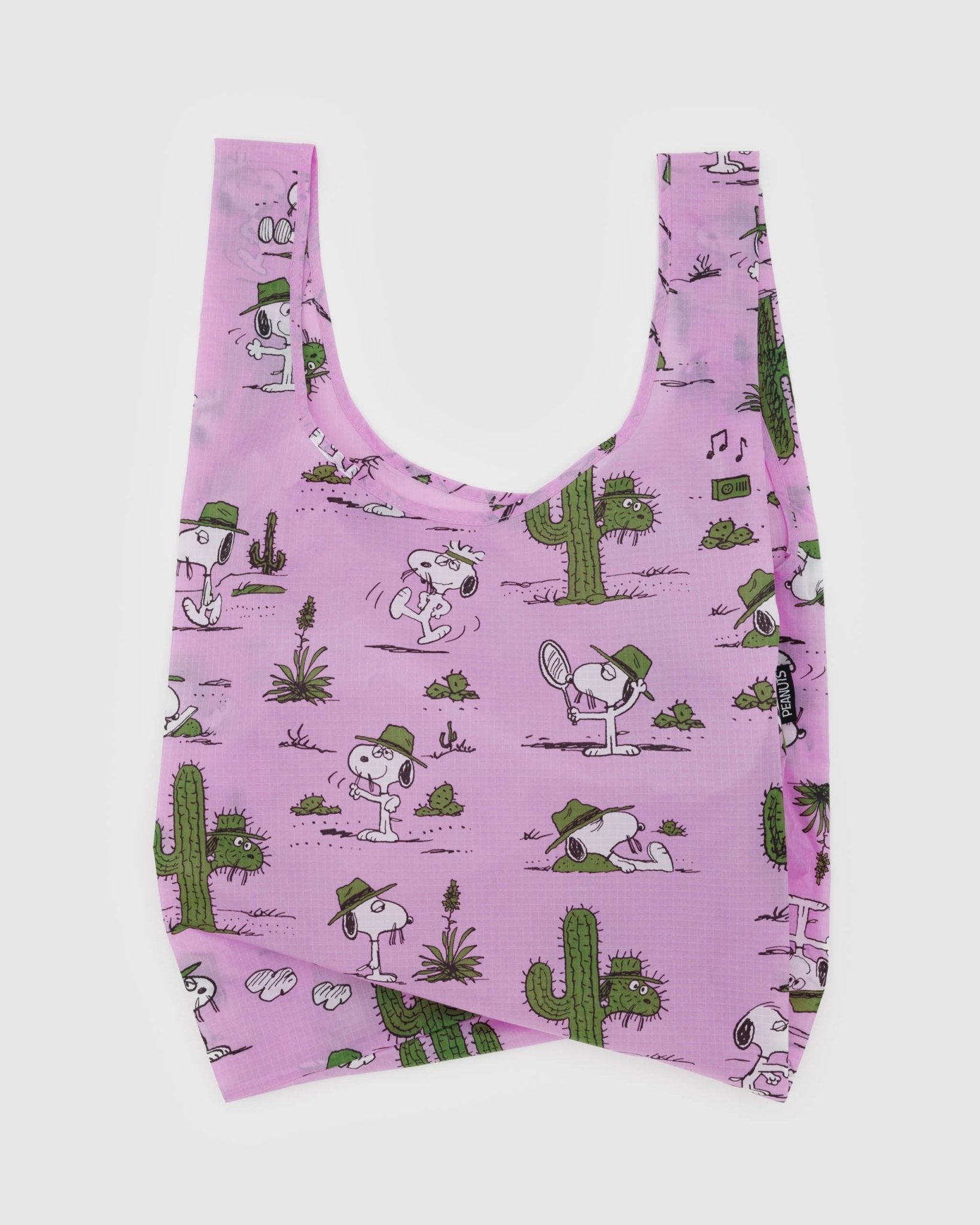 Baggu Standard Baggu Reusable Bag in purple with cactus and peanuts white character - ANNIE.G