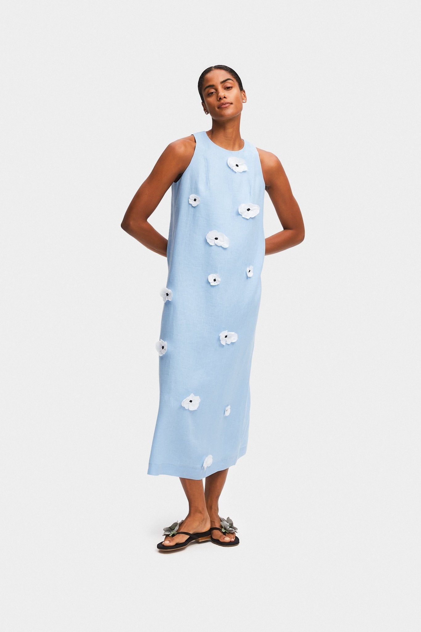 Bloom Maxi Linen Dress in Blue - ANNIE.G