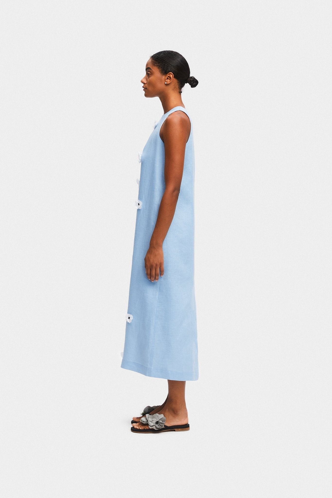 Bloom Maxi Linen Dress in Blue - ANNIE.G