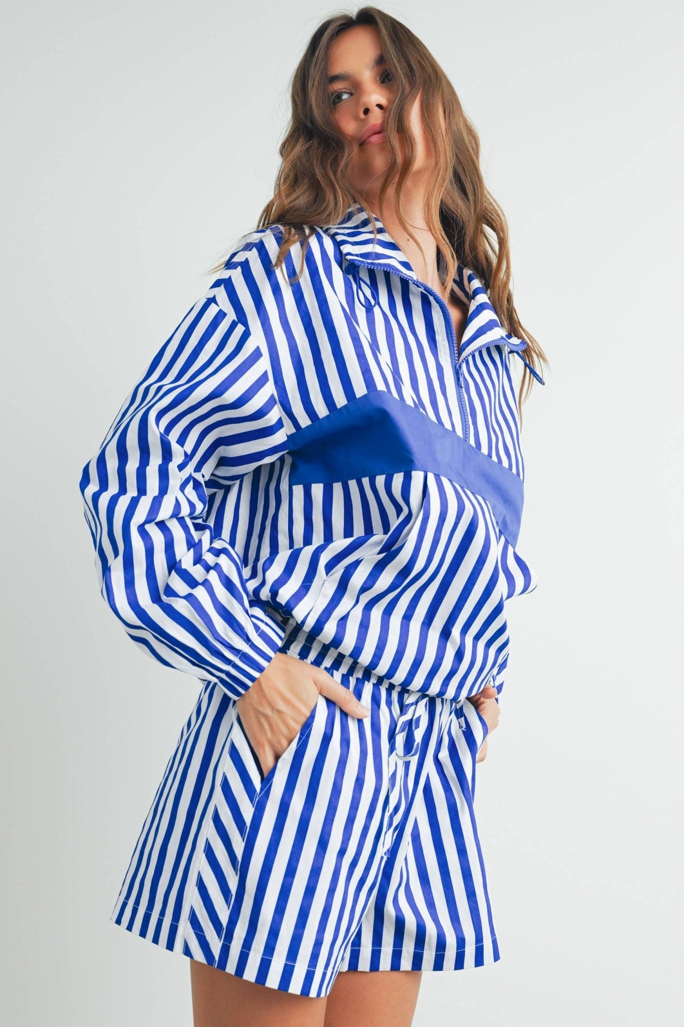 Blue Striped Drawstring Boxer Shorts - ANNIE.G