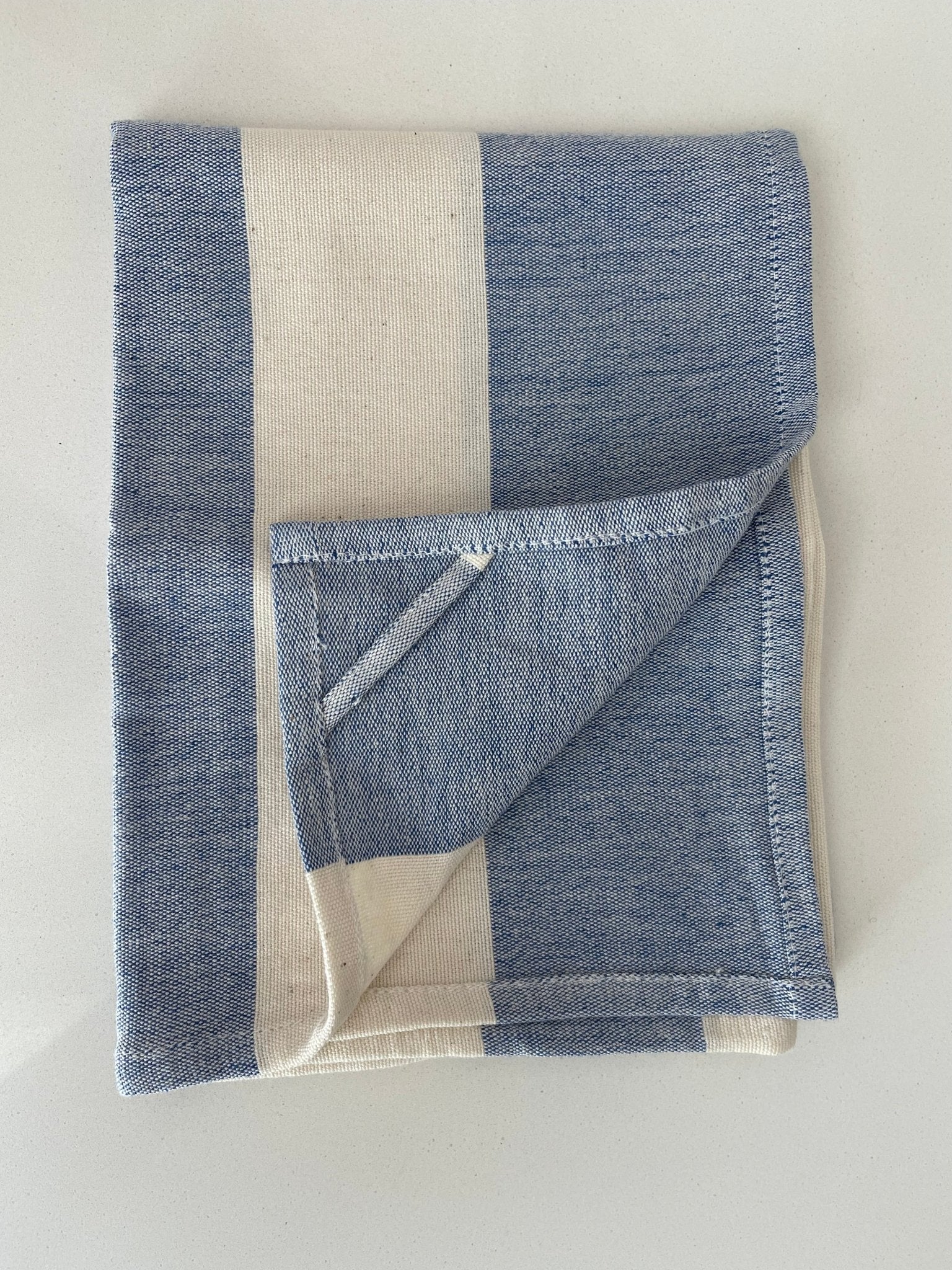 Blue & White Wide Stripe Tea Towel - Set of 2 - ANNIE.G