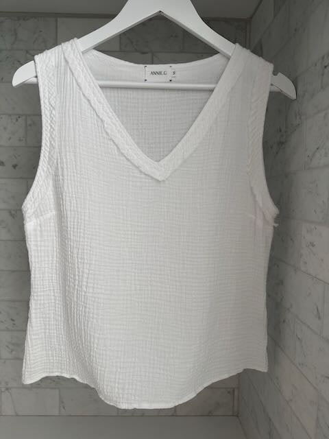Cotton Gauze V Neck Top - ANNIE.G