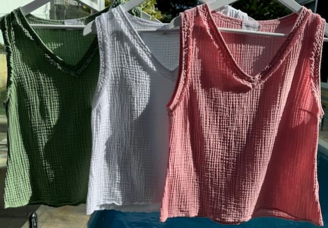 Cotton Gauze V Neck Top - ANNIE.G