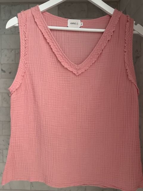 Cotton Gauze V Neck Top - ANNIE.G
