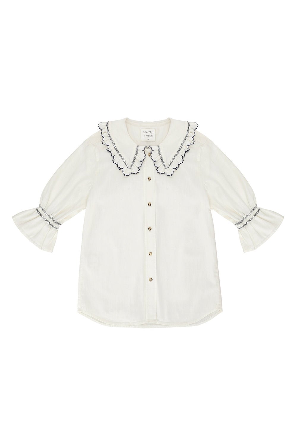 collared ecru coloured blouse with front buttons and short sleeves - ANNIE.G