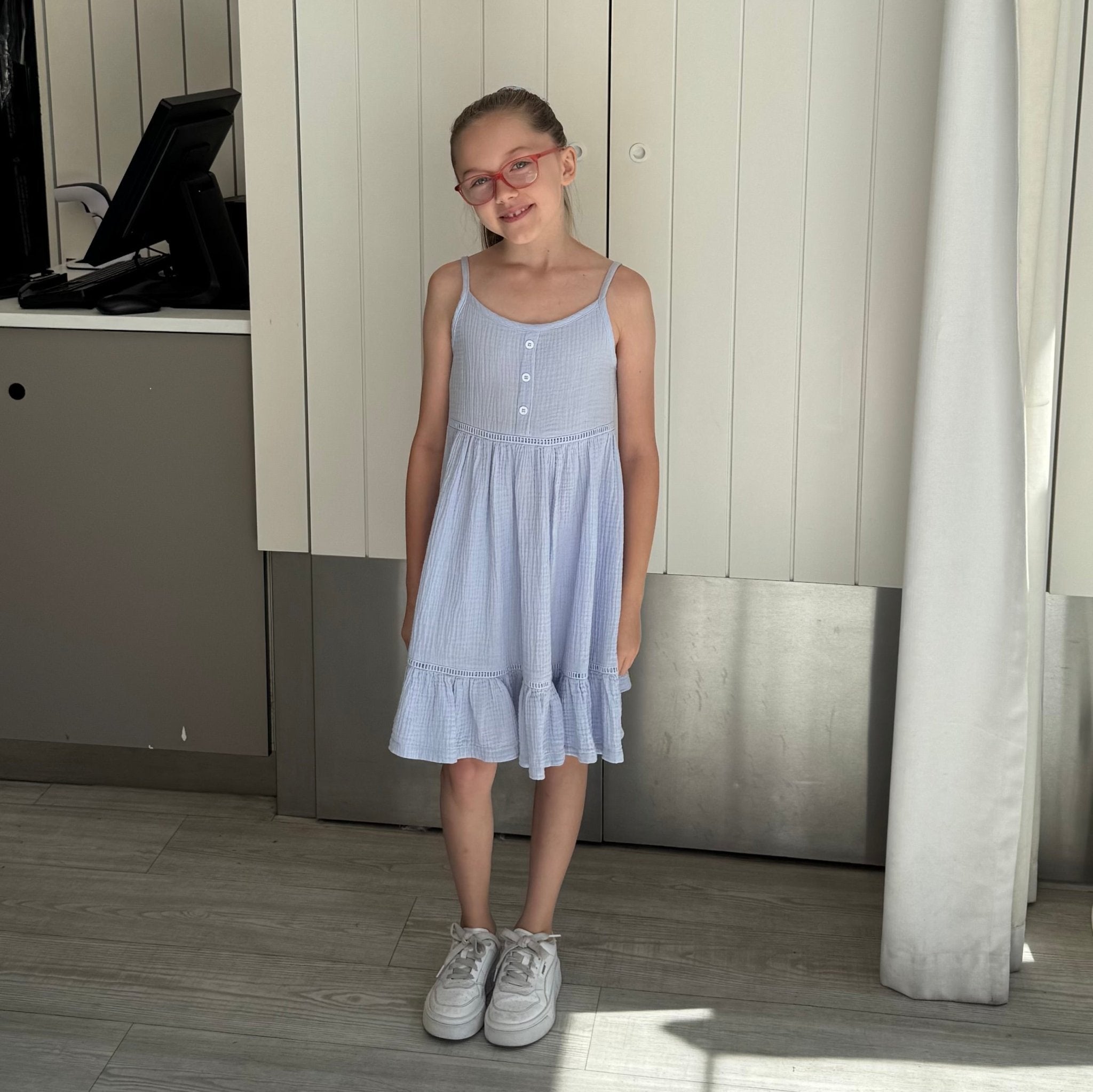 Girls Blue Cotton Dress - ANNIE.G