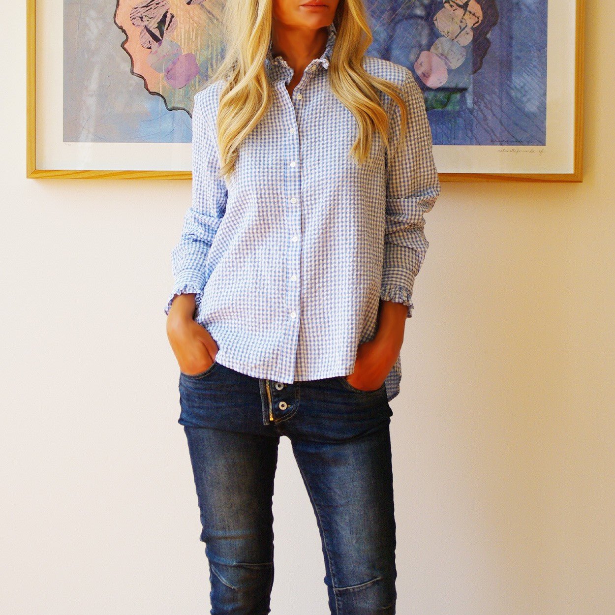 Gracie Gingham Shirt in Sky Blue and White - ANNIE.G