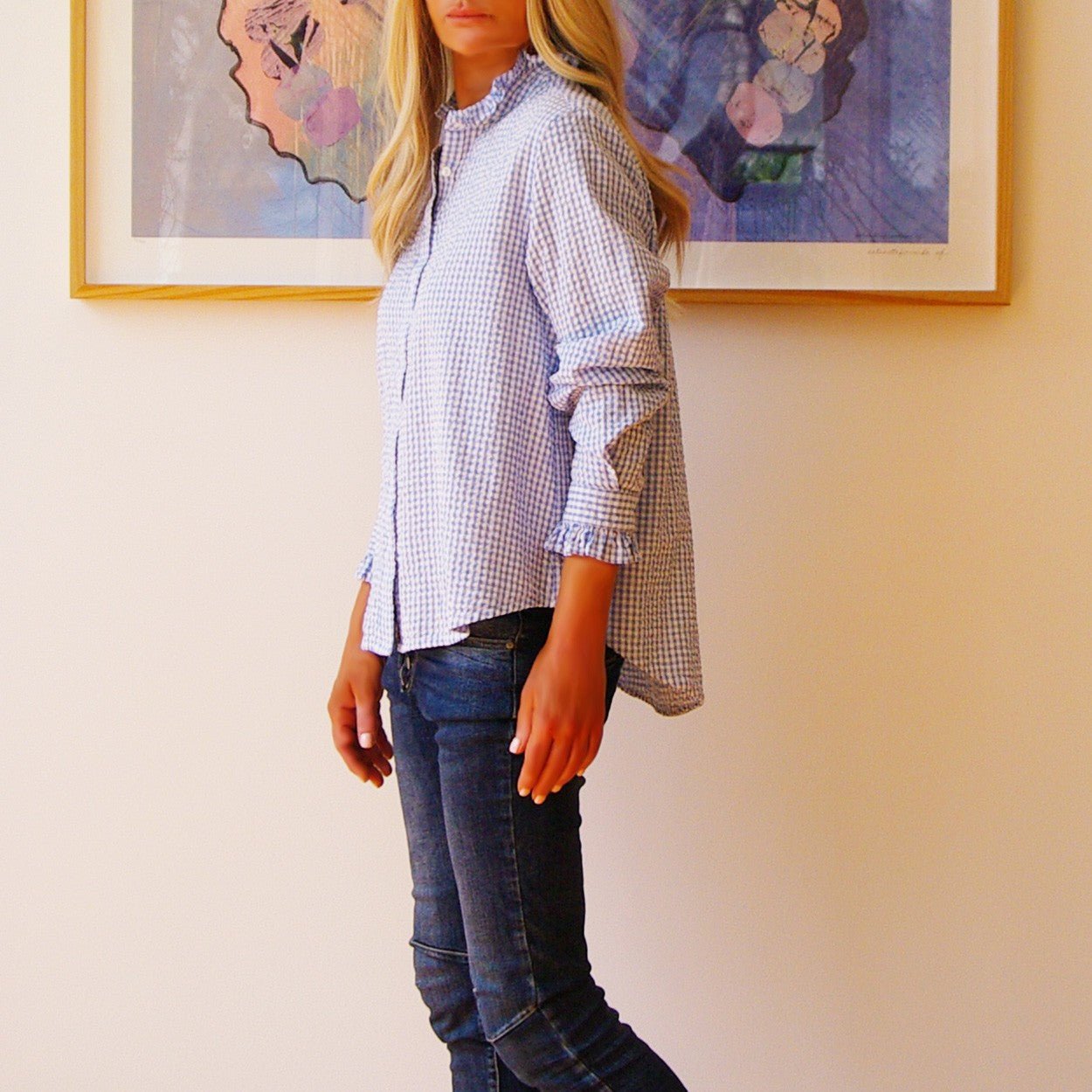 Gracie Gingham Shirt in Sky Blue and White - ANNIE.G