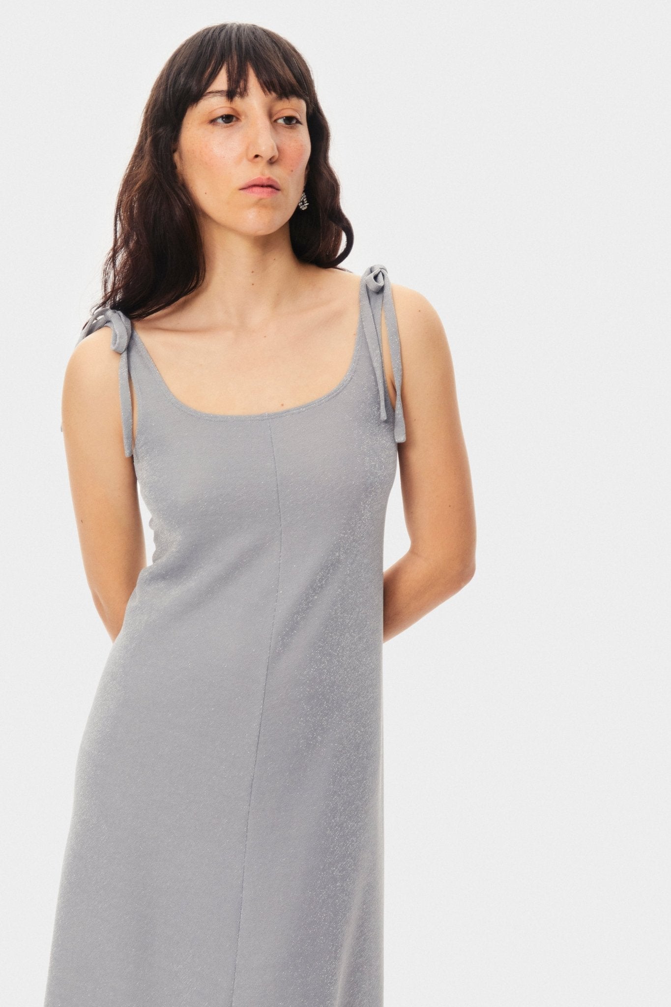 Kylie Lurex Slip Dress in Silver - ANNIE.G