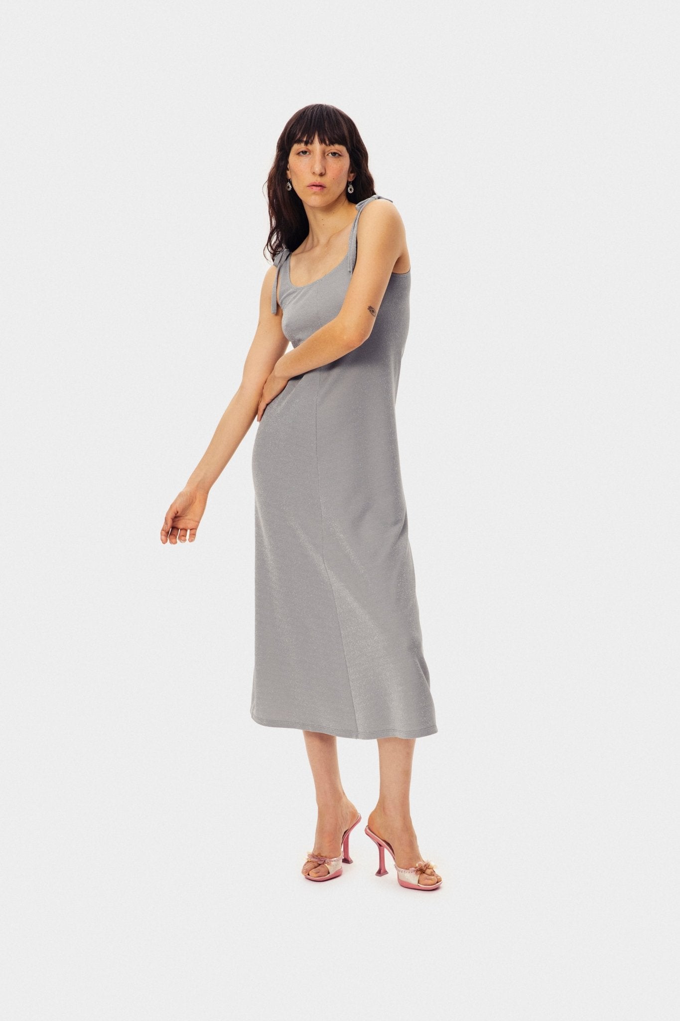 Kylie Lurex Slip Dress in Silver - ANNIE.G