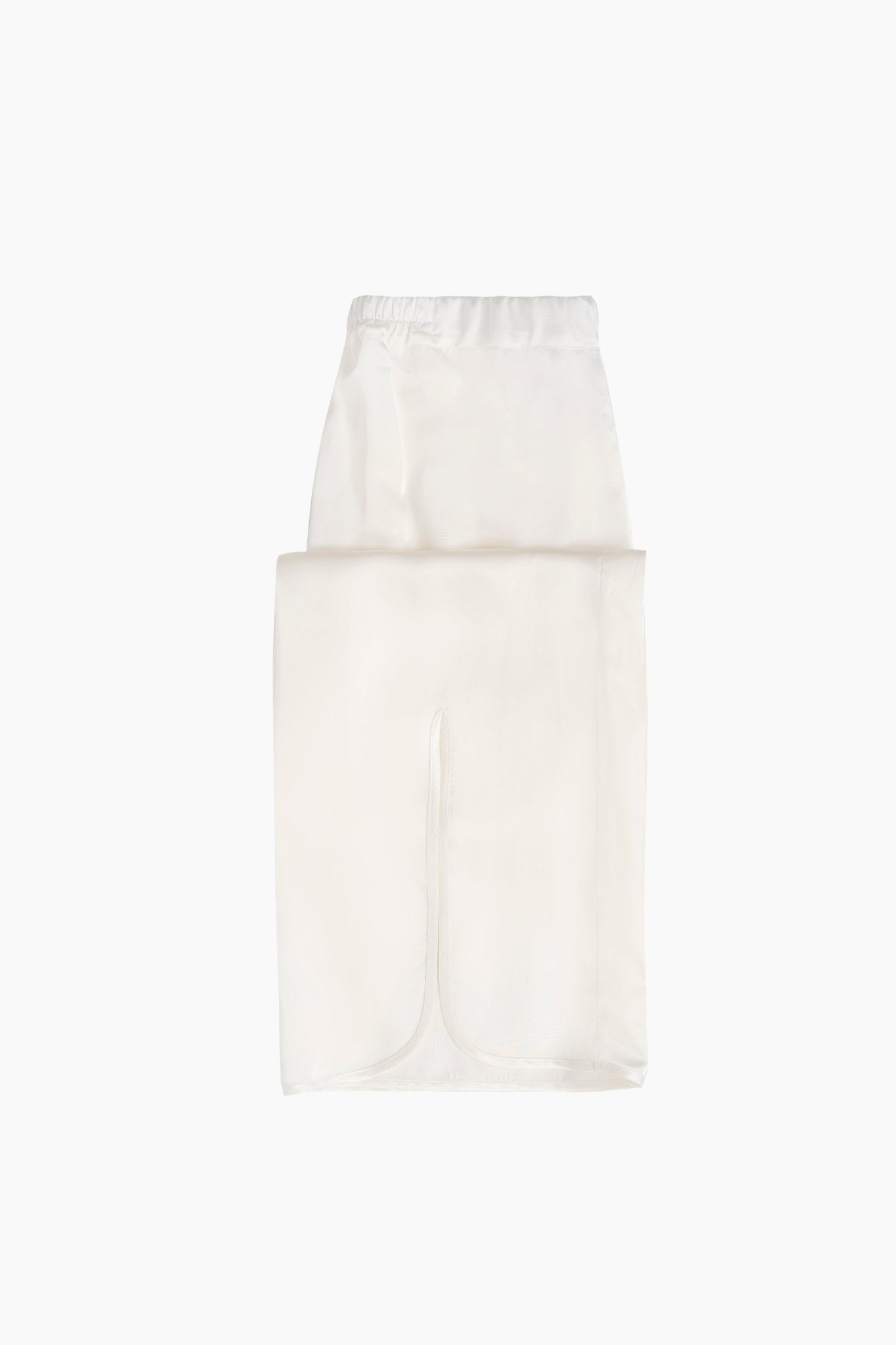 white pyjama pants with split hem and elastic waist