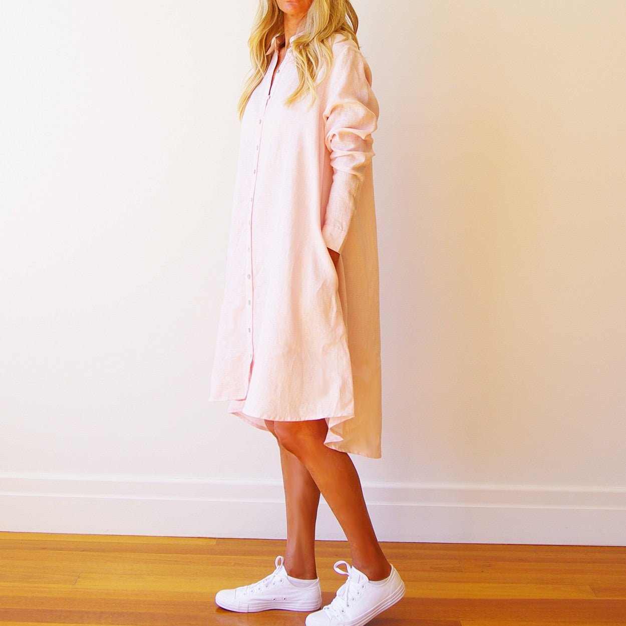 Murphy Linen Shirtdress in Pale Pink - ANNIE.G