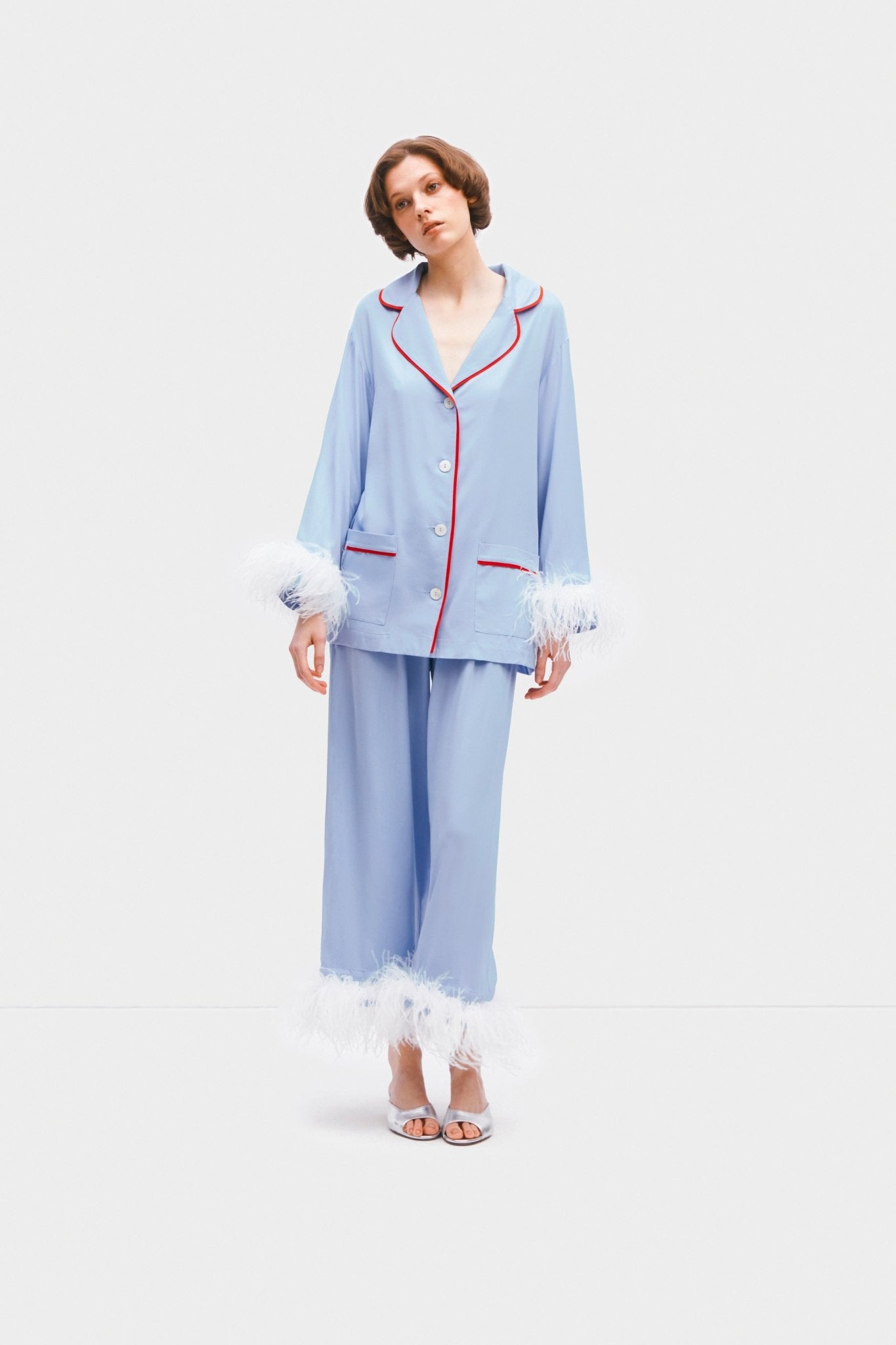 Party Pyjama Set with Detachable Feathers in Celeste - ANNIE.G