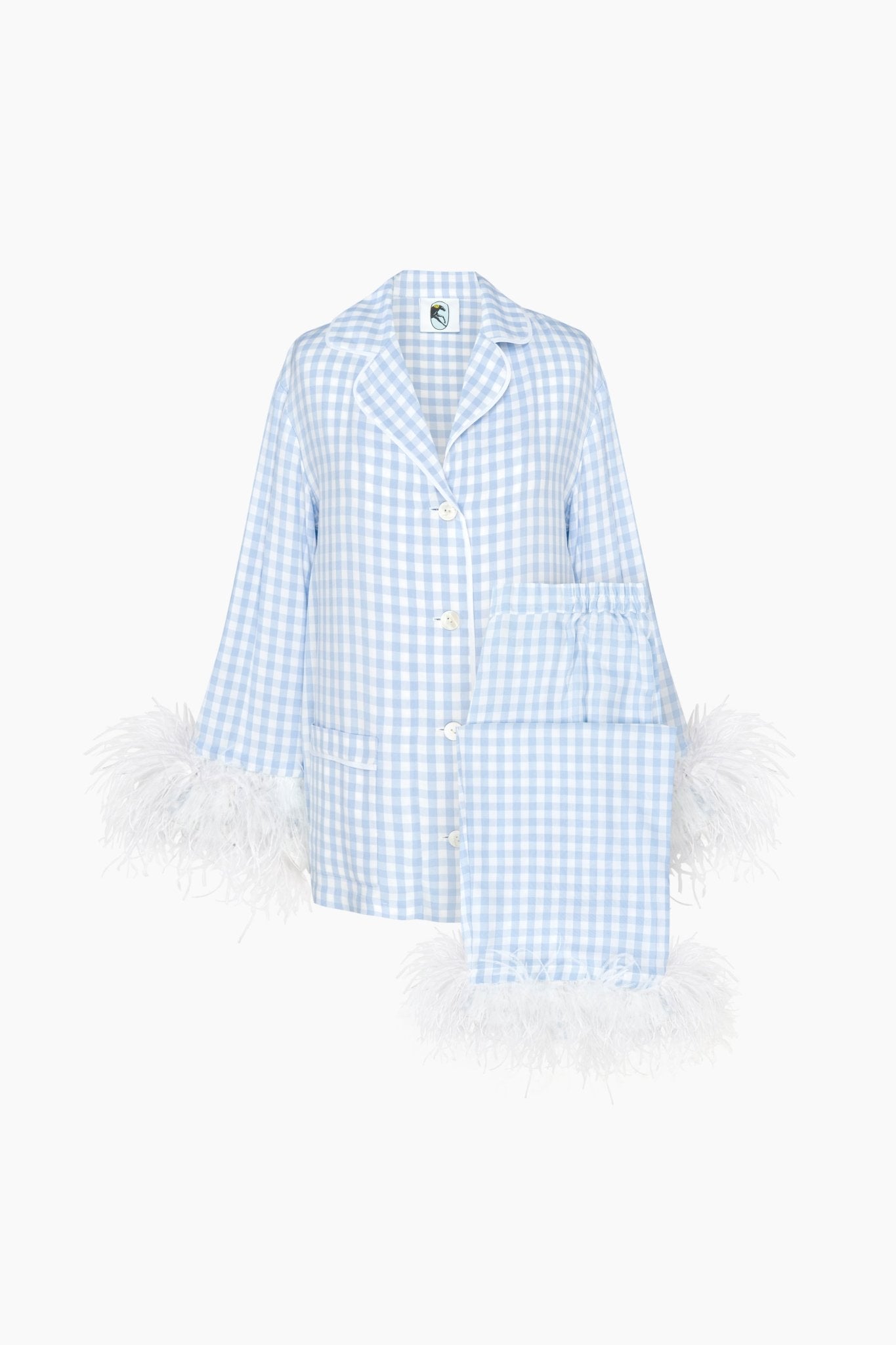 Party Pyjamas Set with Detachable Feathers in Blue Vichy - ANNIE.G