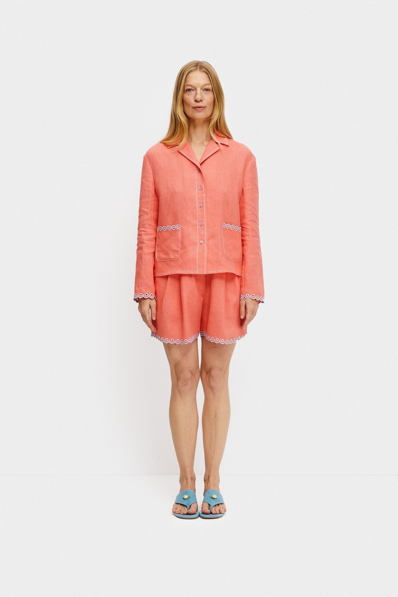 Petra Embroidered Linen Shirt - Strawberry - ANNIE.G