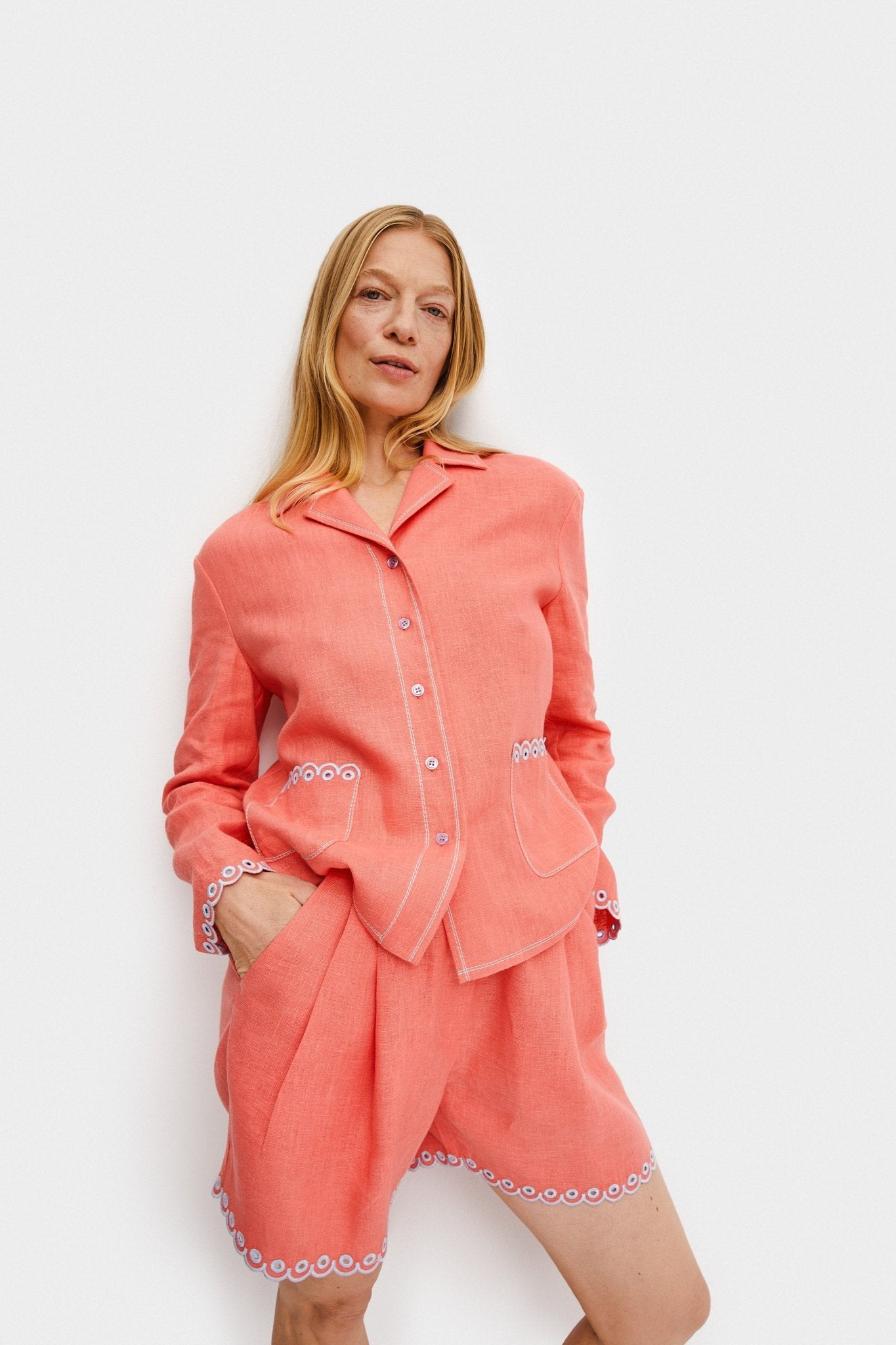 Petra Embroidered Linen Shirt - Strawberry - ANNIE.G