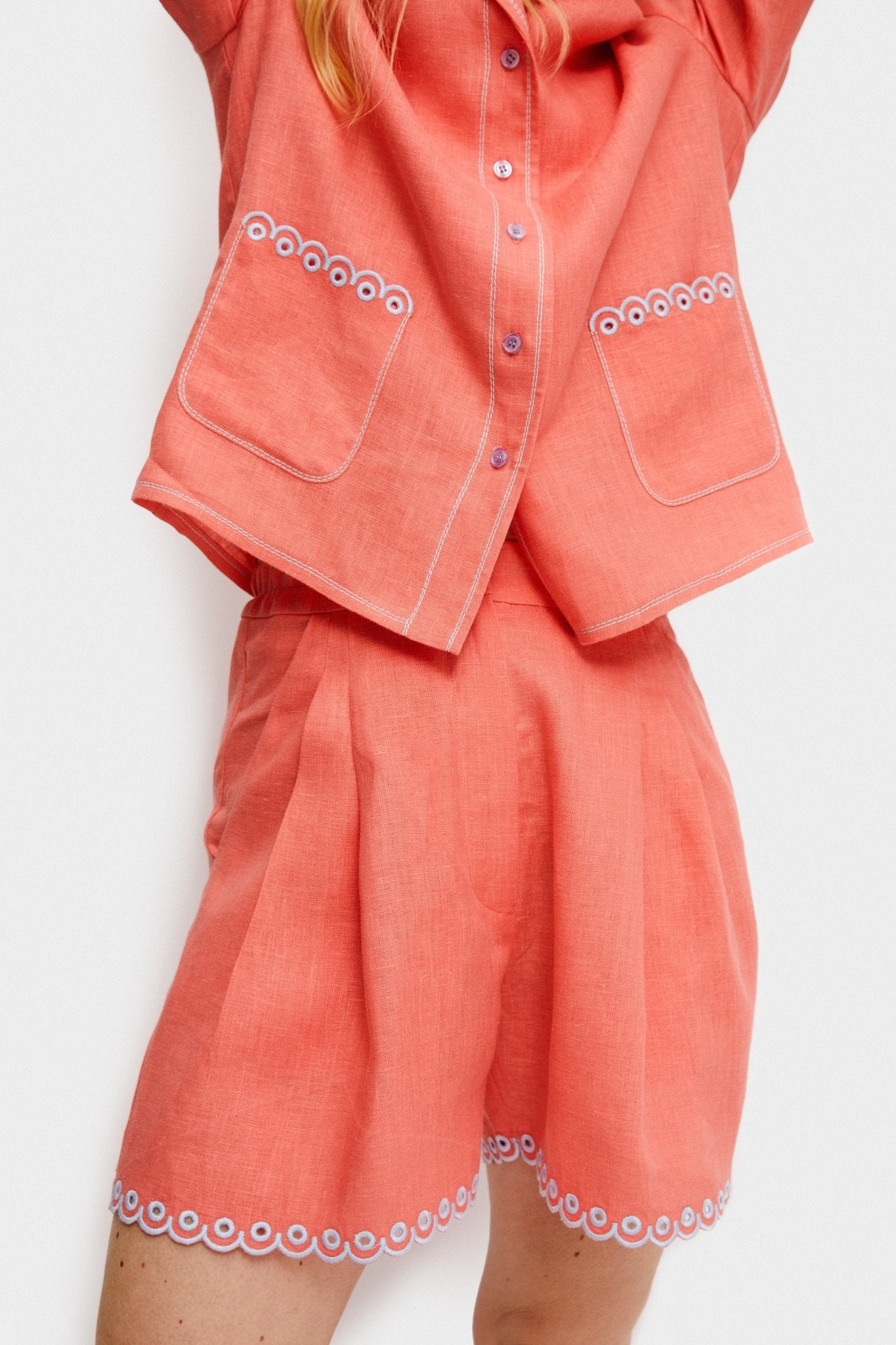 Petra Embroidered Linen Shirt - Strawberry - ANNIE.G