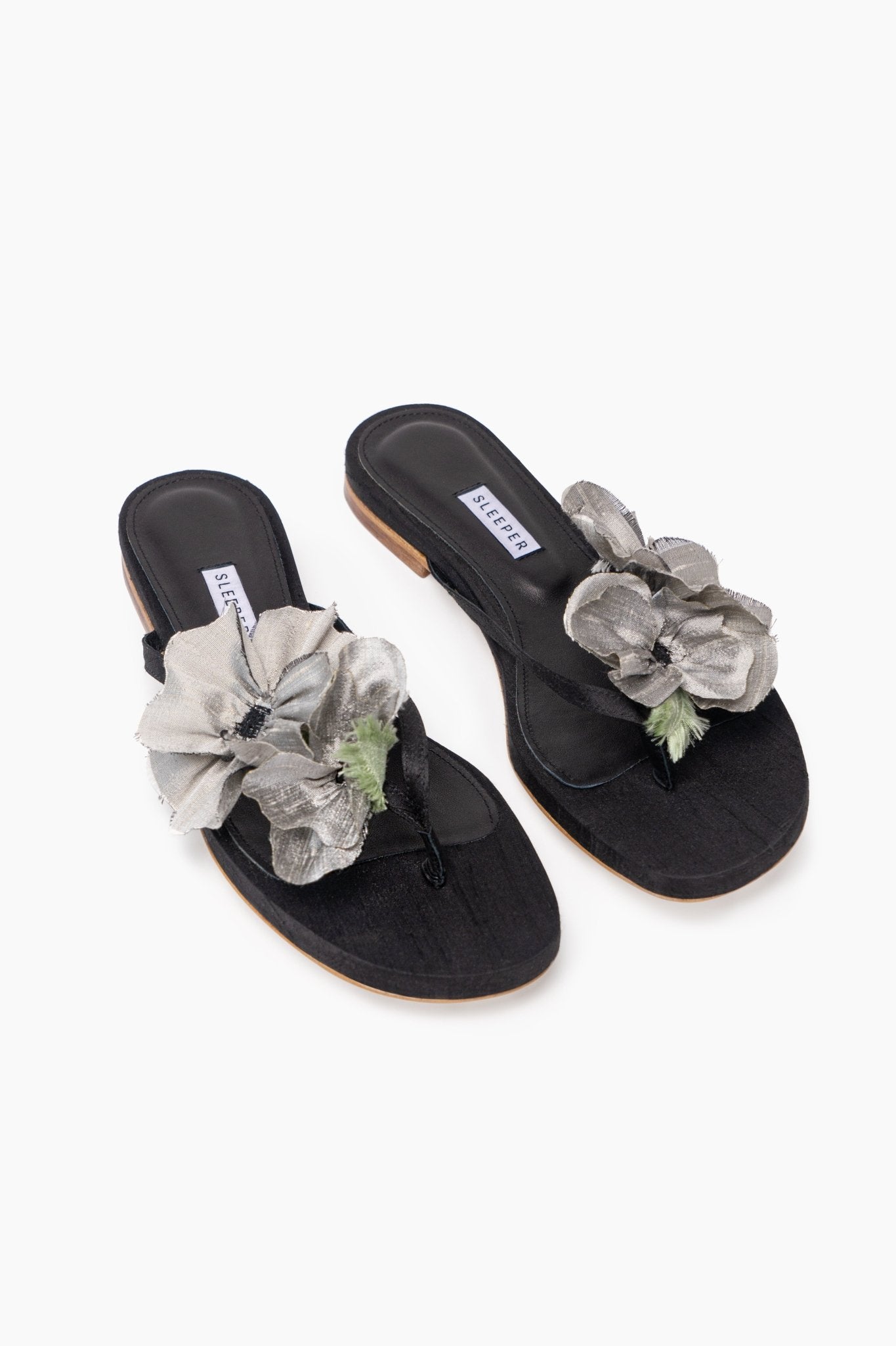 Poppies Silk Slides in Black and Grey - ANNIE.G