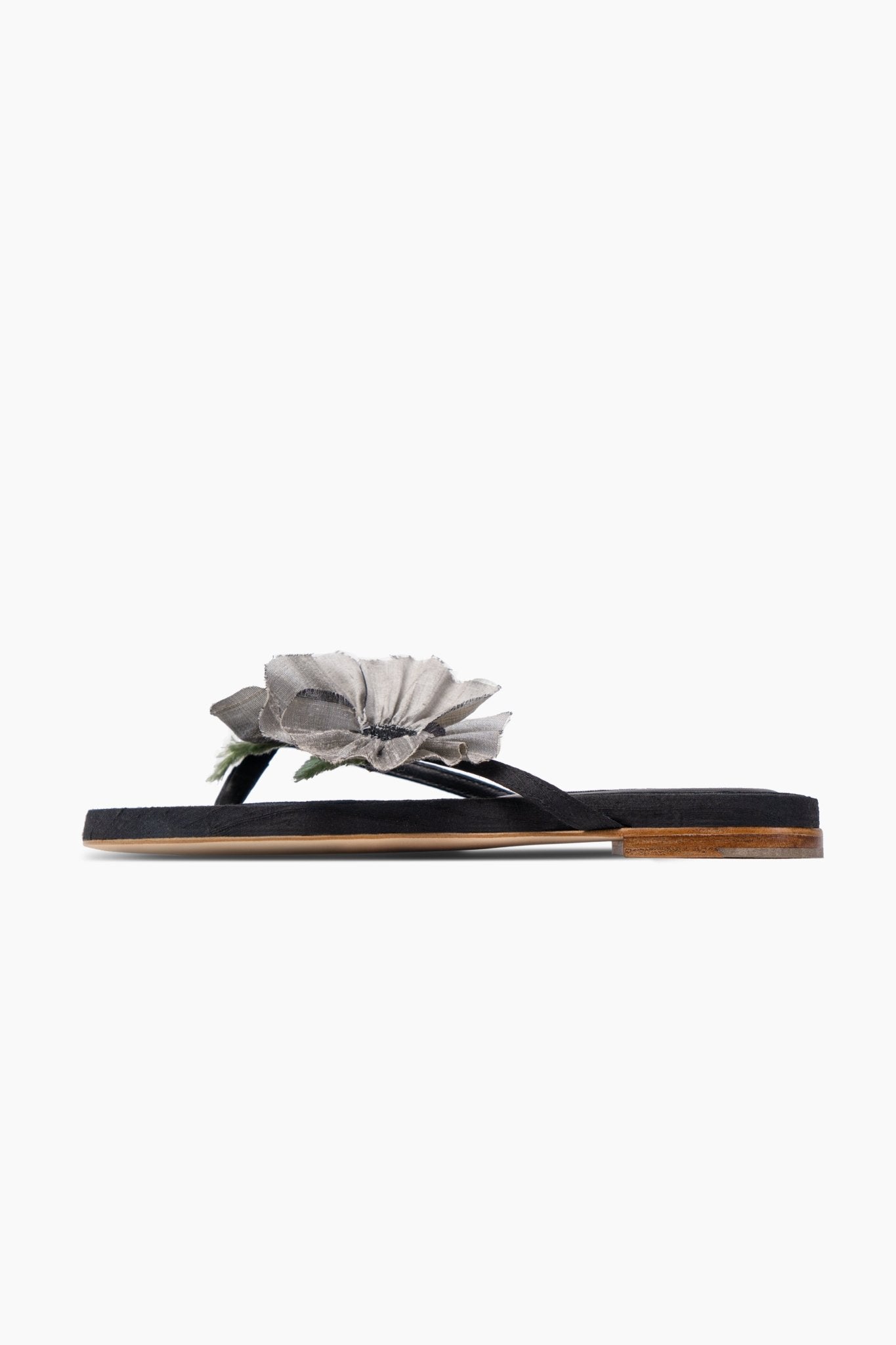 Poppies Silk Slides in Black and Grey - ANNIE.G