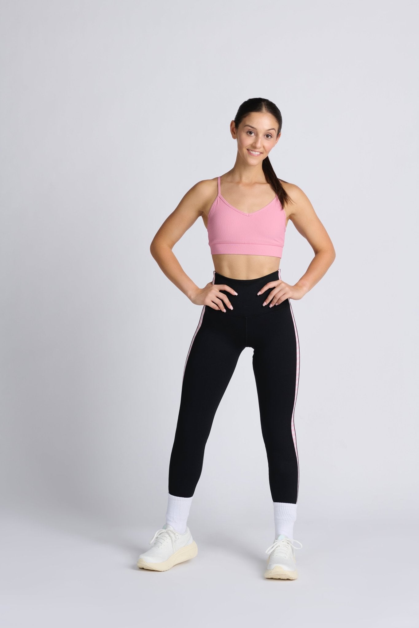 Rayure High Waist Legging - Black with pink gingham side stripe - ANNIE.G