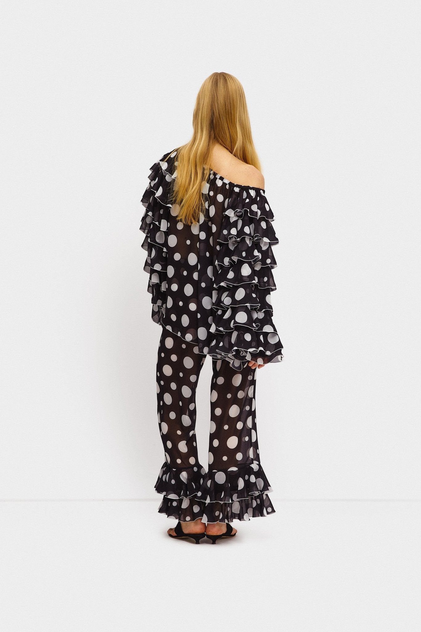 Samba Ruffled Chiffon Polka - dot Pants in Black - ANNIE.G