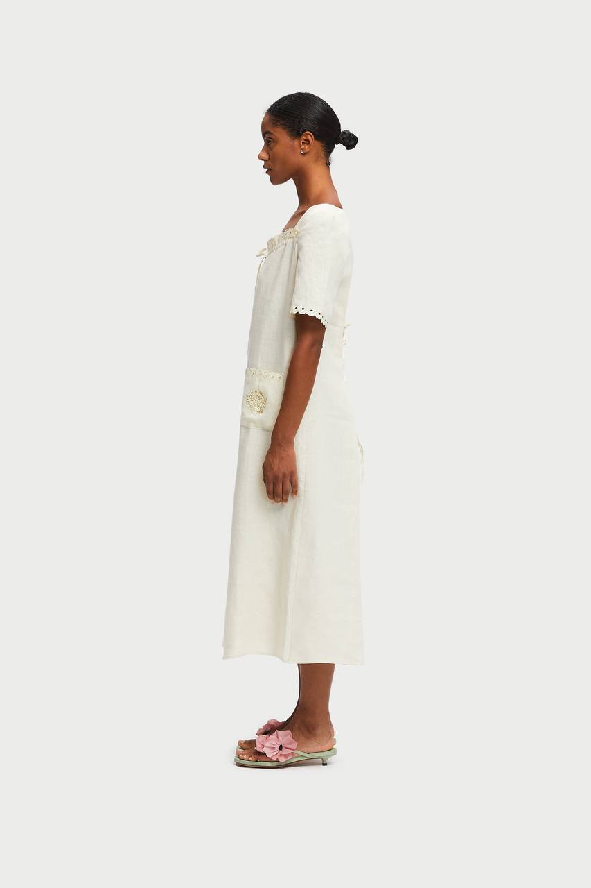 Sofia Linen Embroidered Midi Dress - ANNIE.G