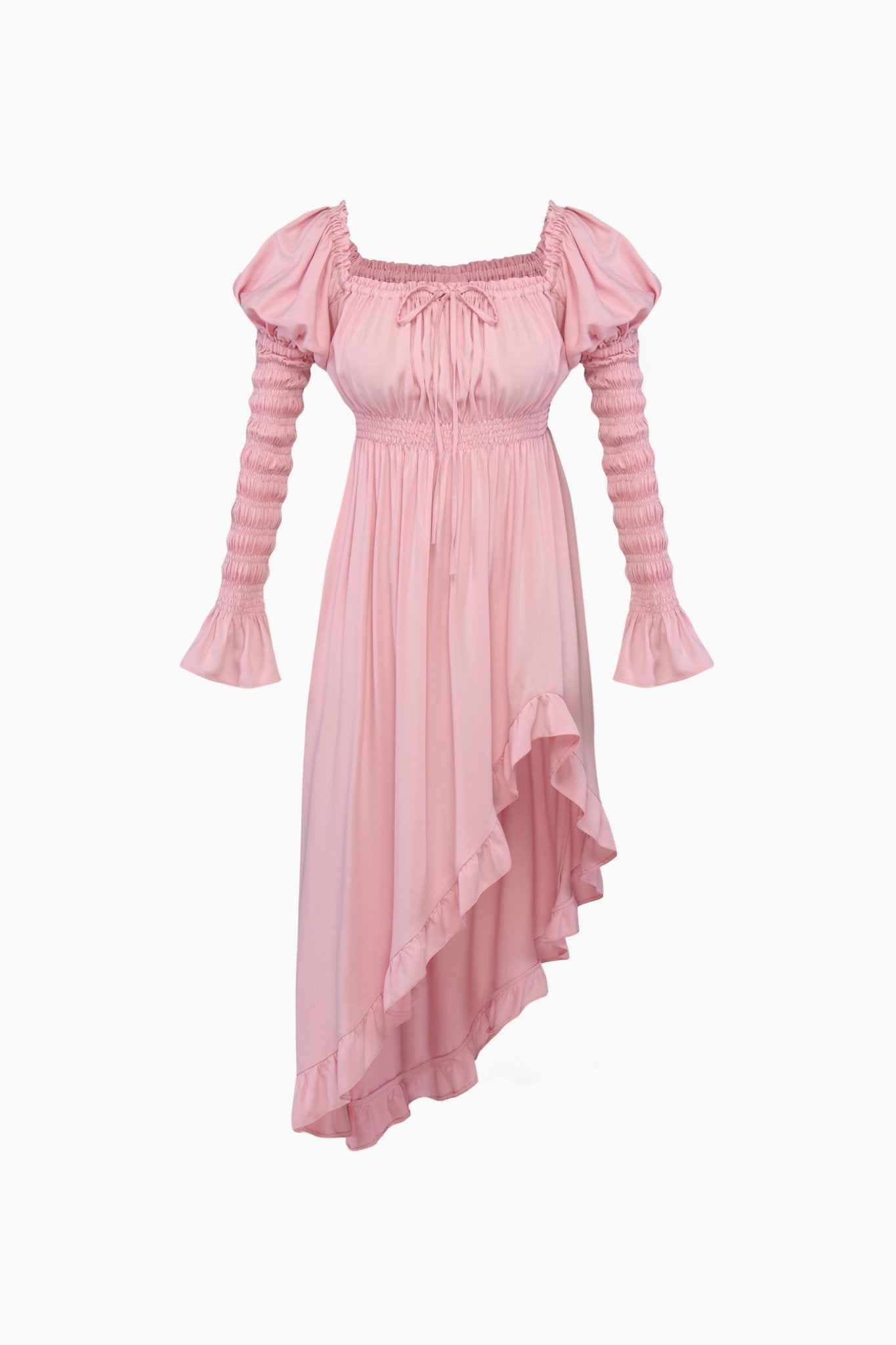 Wild Angel Shirred Asymmetric Dress in Pink - ANNIE.G
