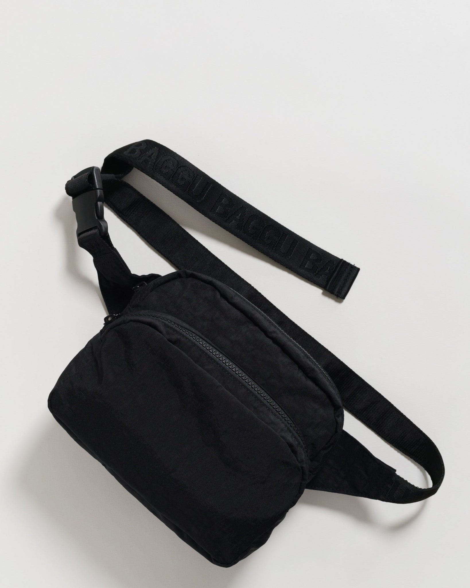 Black Fanny Pack with adjustable strap and two zippered pockets - ANNIE.G