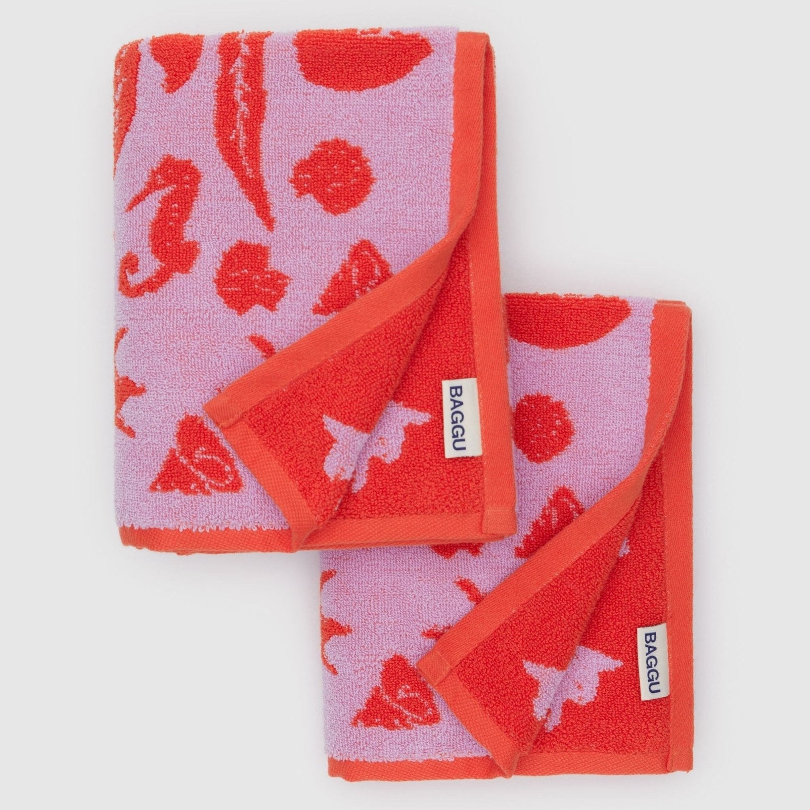 Folded and stacked Baggu seashell print Reversible Hand Towel Set of 2 - ANNIE.G