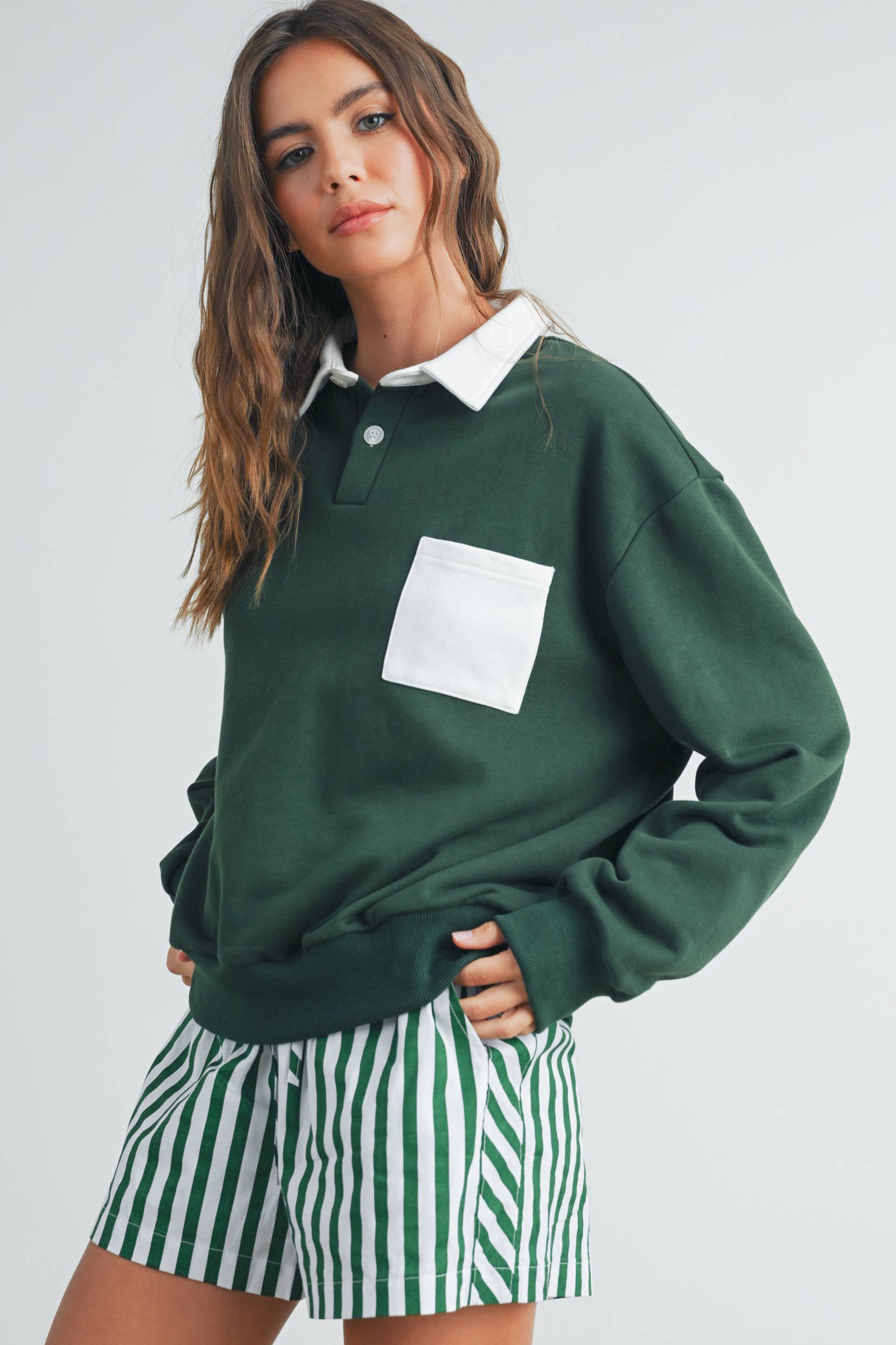 Green Striped Drawstring Boxer Shorts